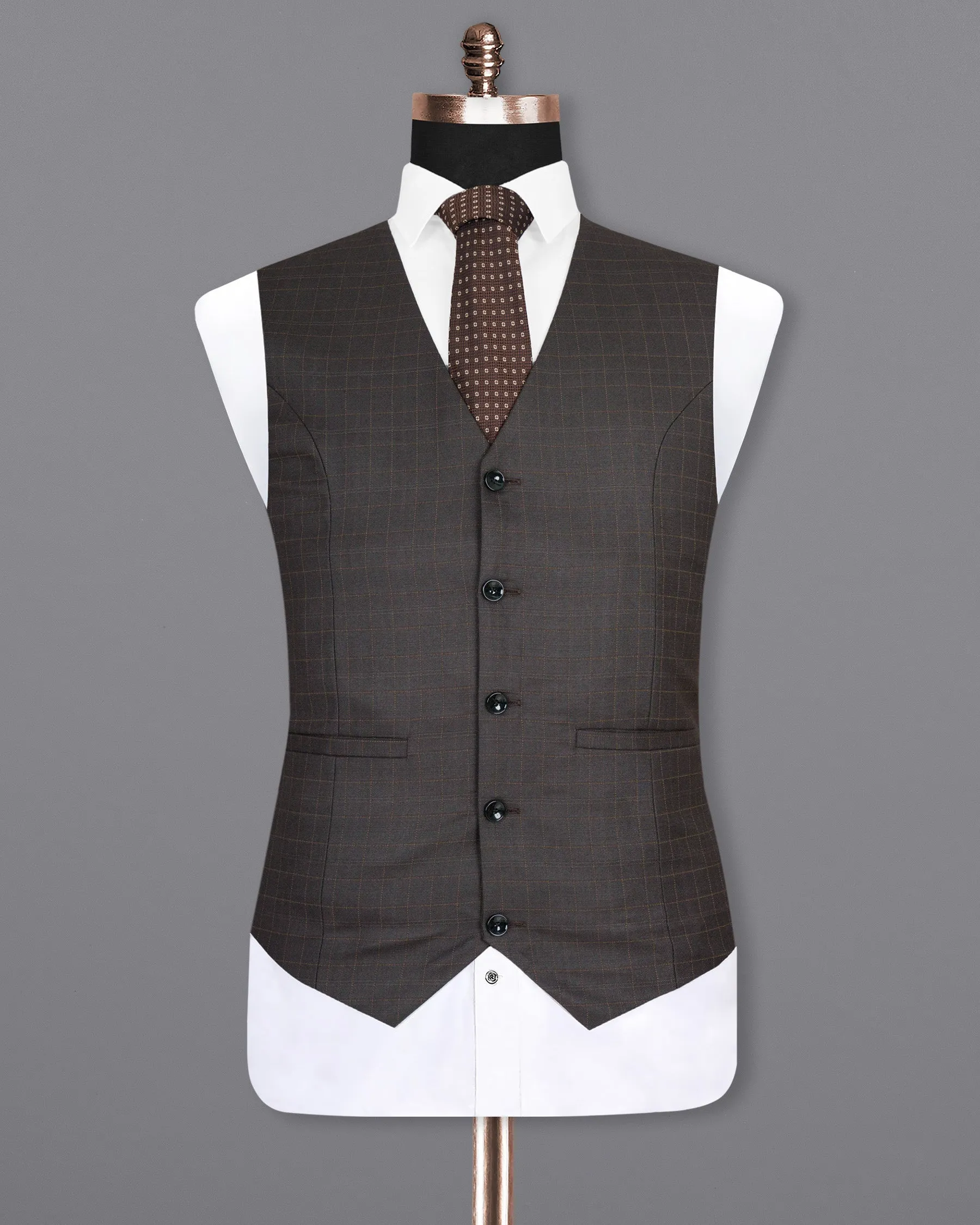 Brown Plaid Wool Rich Waistcoat sold by French Crown product image thumbnail 2