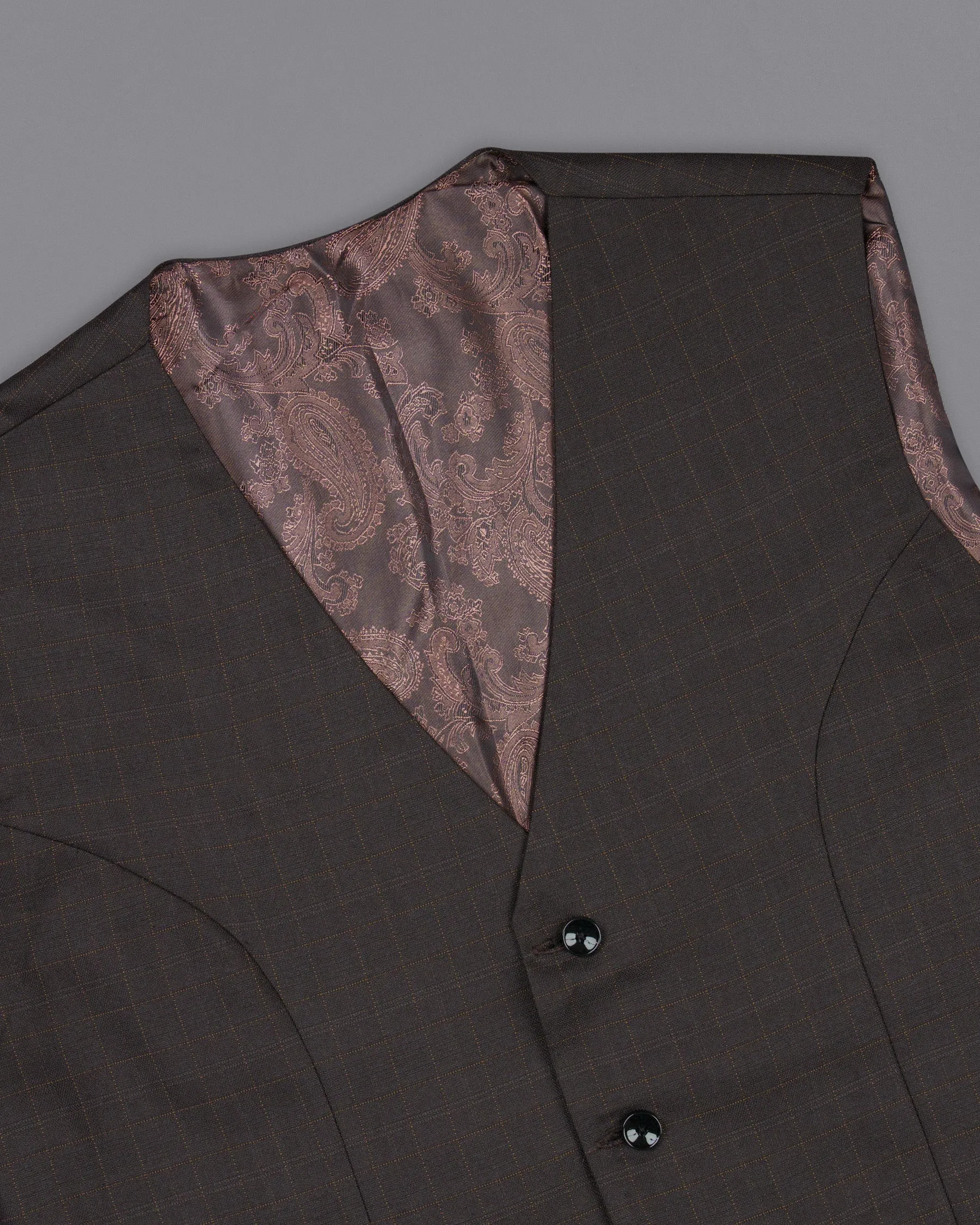 Brown Plaid Wool Rich Waistcoat sold by French Crown product image thumbnail 4