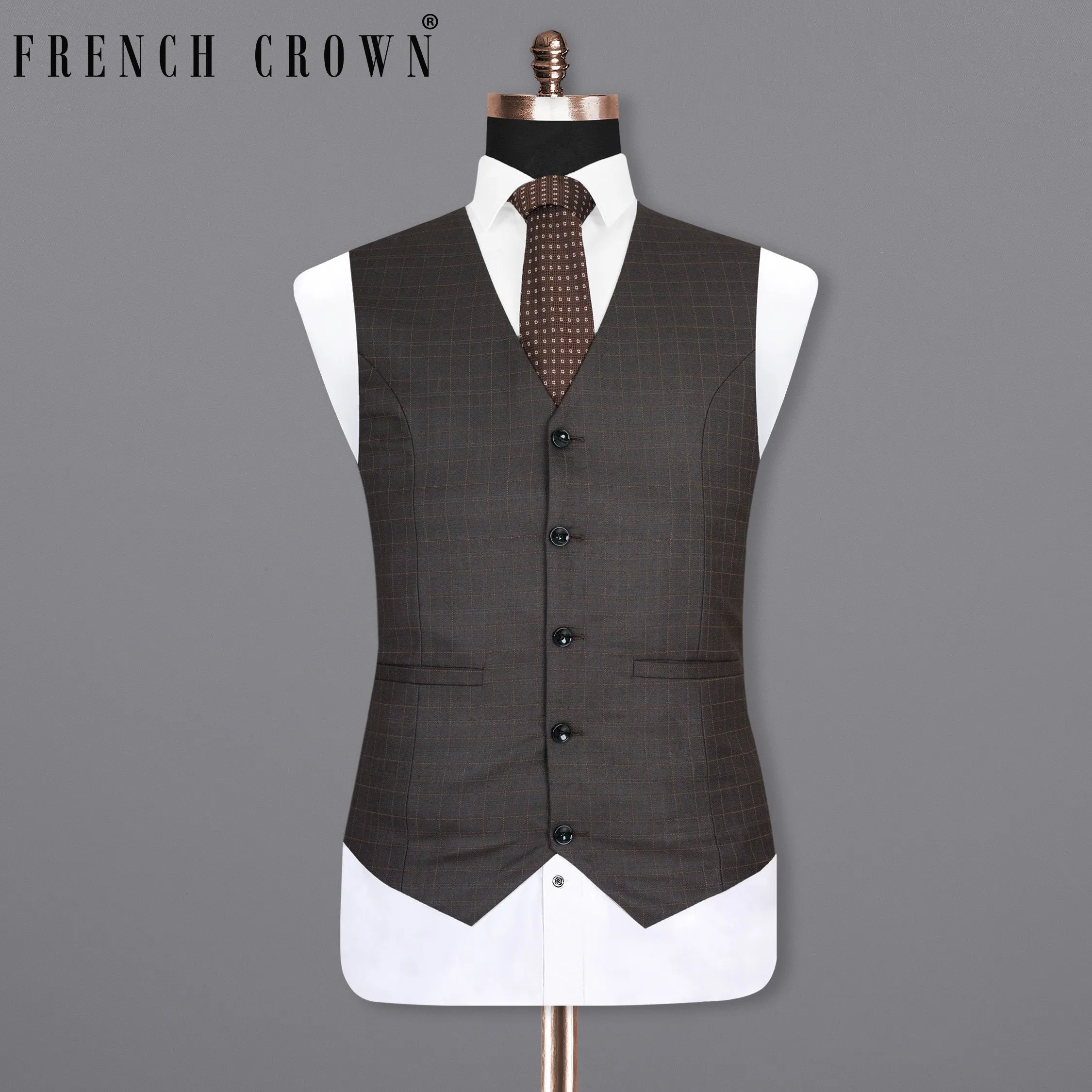 Brown Plaid Wool Rich Waistcoat sold by French Crown