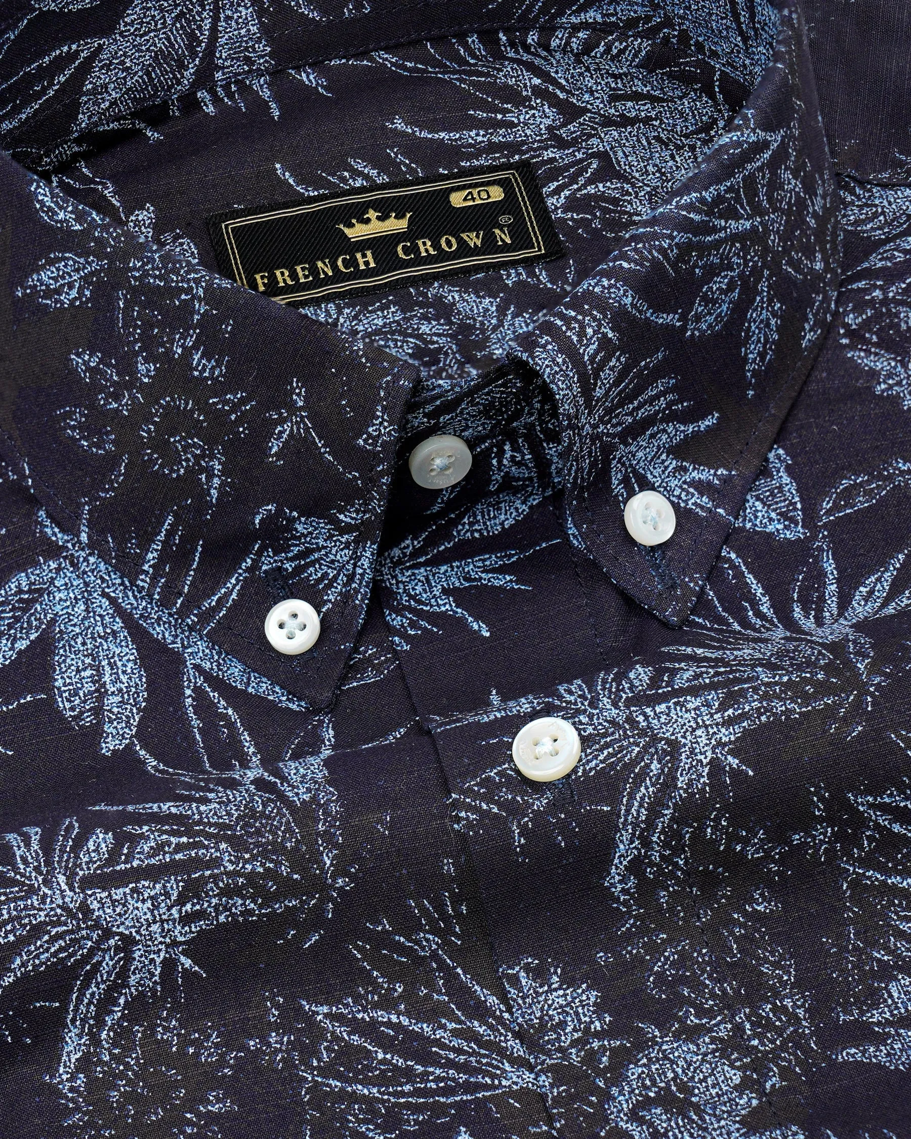 Blackcurrant Blue with Ship Cove Blue Floral Chambray Textured Premium Cotton Shirt sold by French Crown product image thumbnail 4