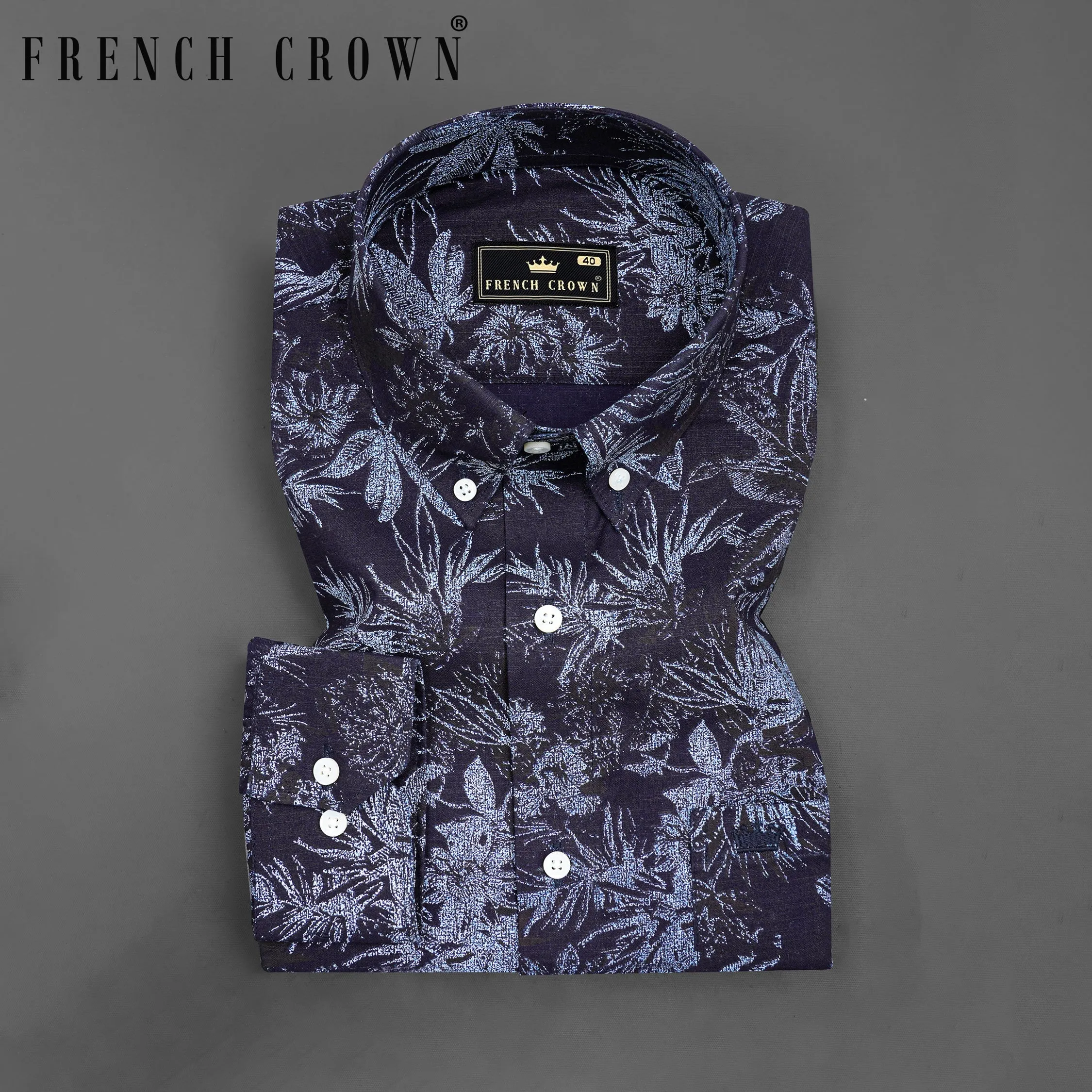 Blackcurrant Blue with Ship Cove Blue Floral Chambray Textured Premium Cotton Shirt sold by French Crown