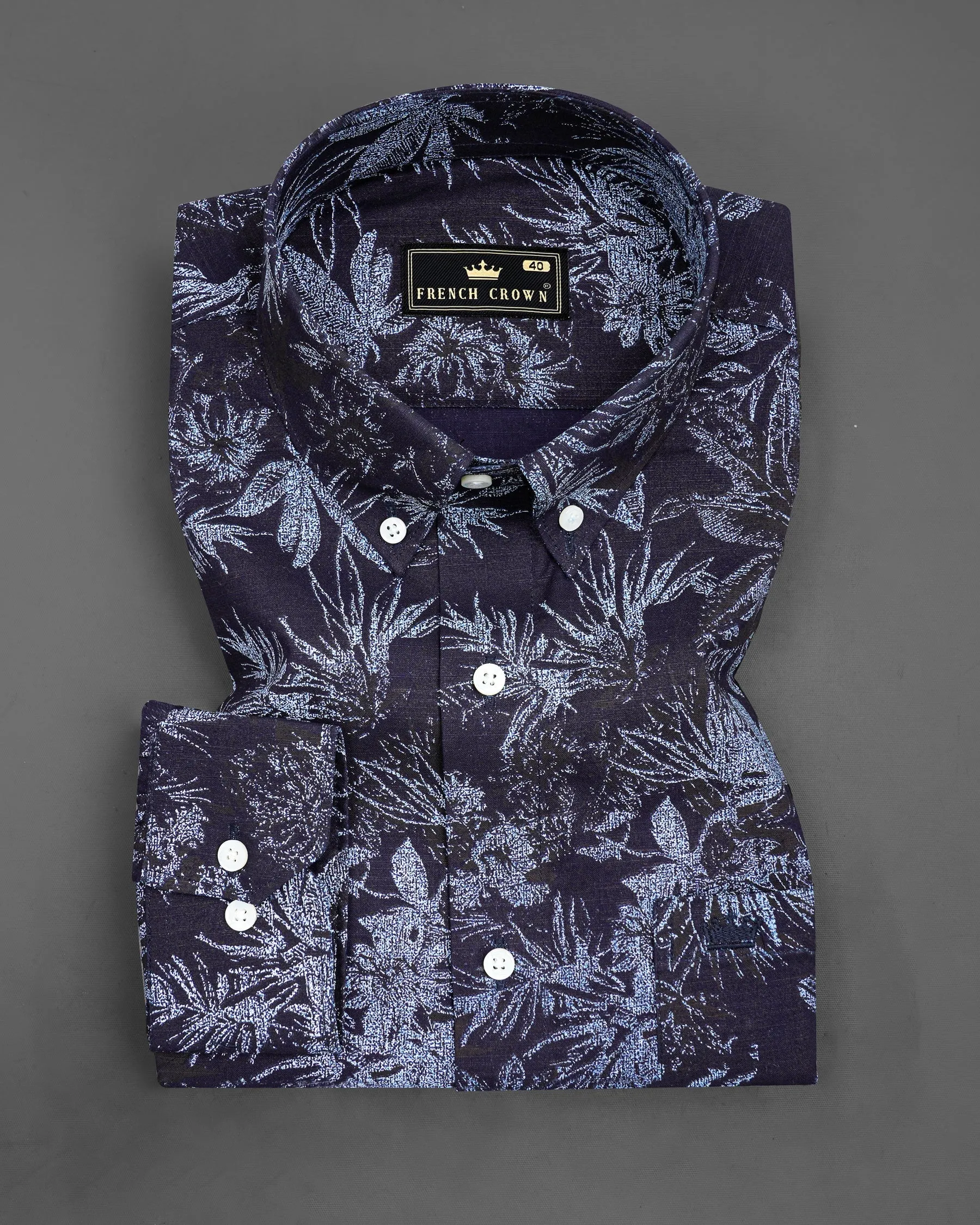 Blackcurrant Blue with Ship Cove Blue Floral Chambray Textured Premium Cotton Shirt sold by French Crown product image thumbnail 2