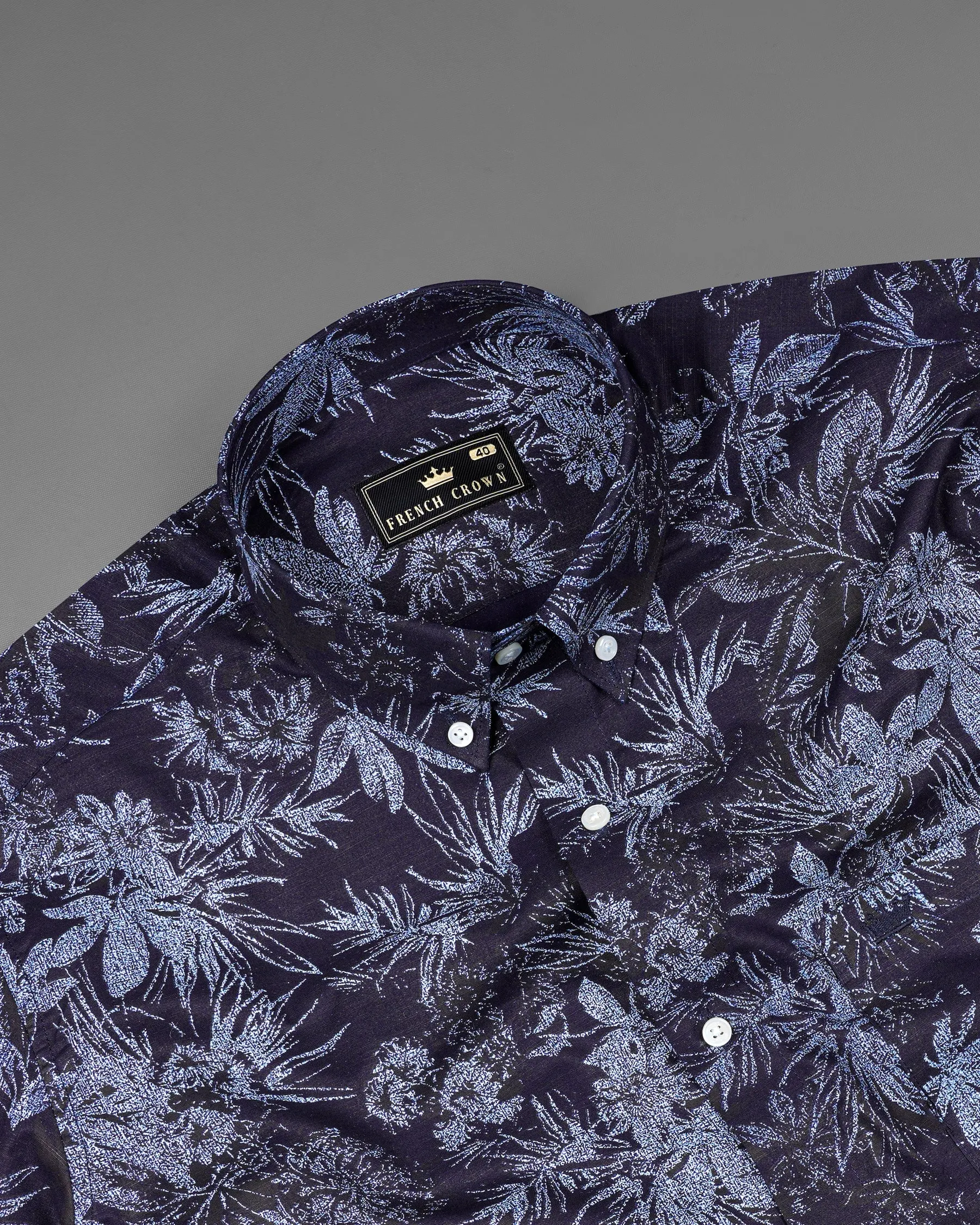 Blackcurrant Blue with Ship Cove Blue Floral Chambray Textured Premium Cotton Shirt sold by French Crown product image thumbnail 5