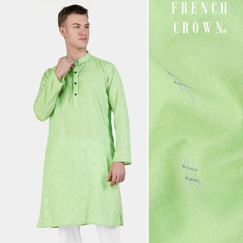 Beryl Green Dobby Textured Premium Giza Cotton Kurta sold by French Crown