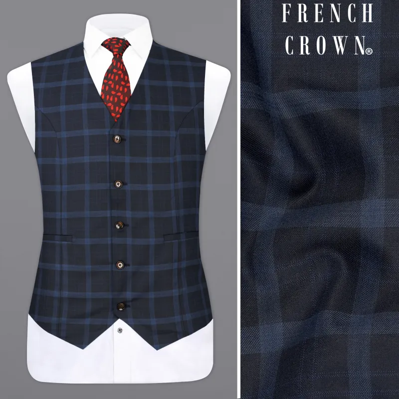 Baltic Sea Blue Windowpane  Waistcoat sold by French Crown