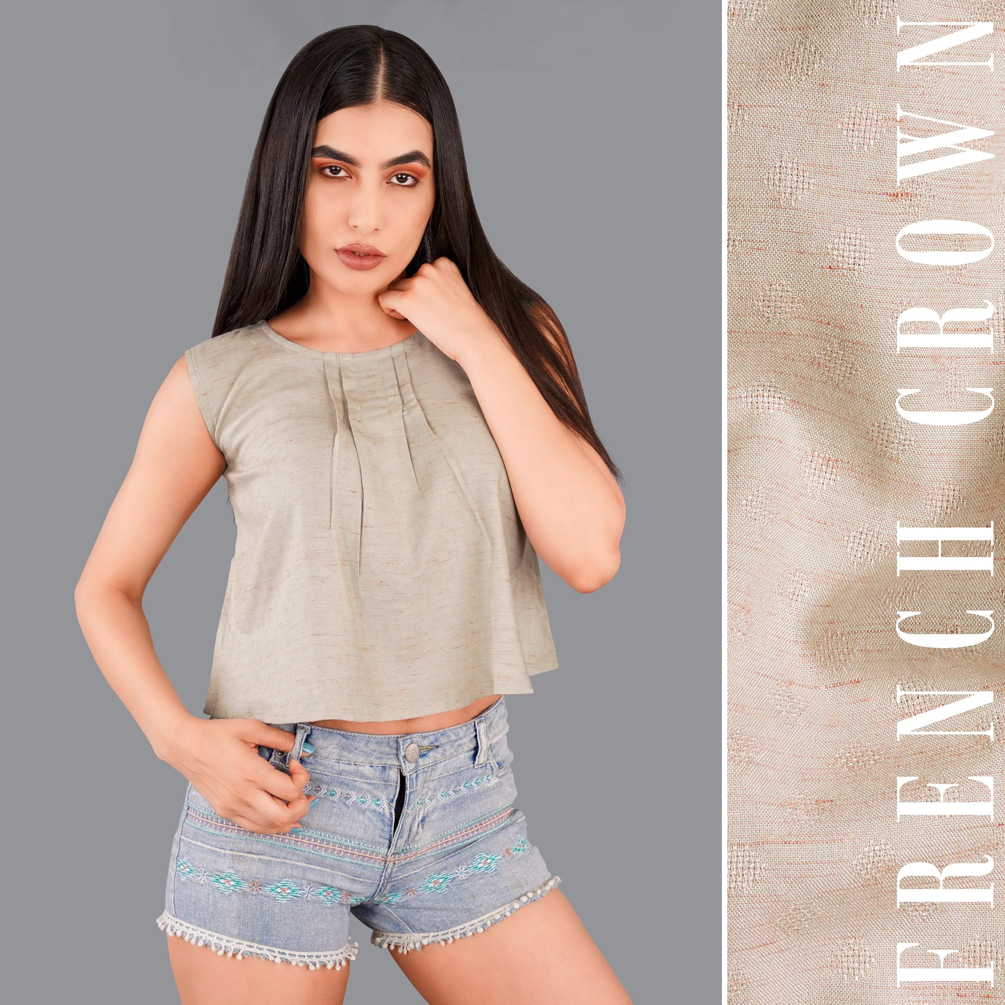 Amber Brown Premium Cotton Crop Top sold by French Crown