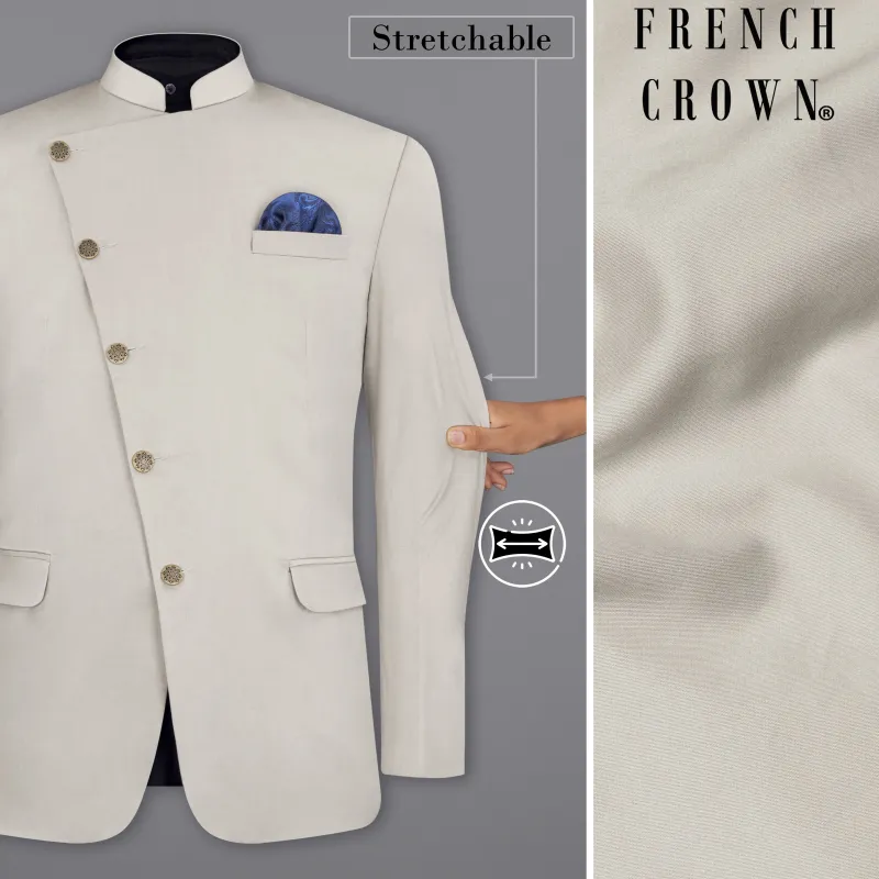 Sisal Light Gray Cross Placket Bandhgala Premium Cotton Stretchable traveler Blazer sold by French Crown