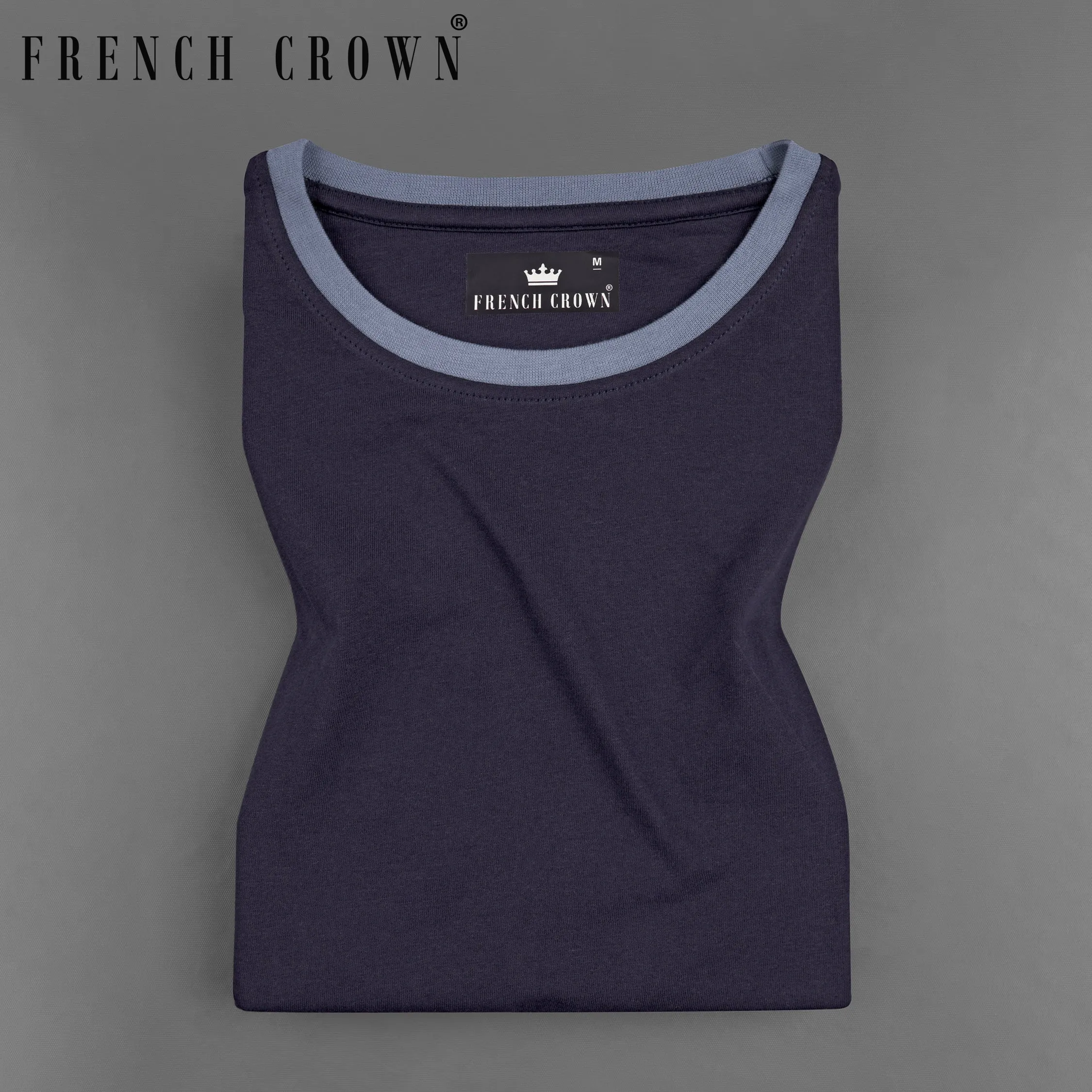 Blue Premium Cotton Organic T-shirt sold by French Crown