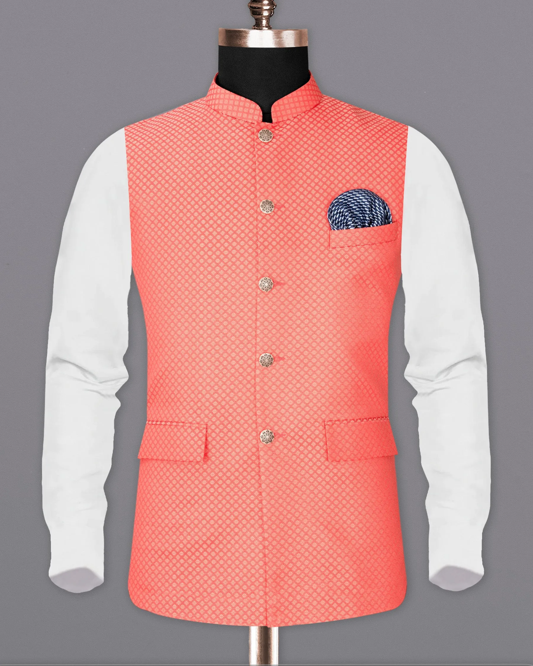 Bittersweet Pink Textured Nehru Jacket sold by French Crown product image thumbnail 2