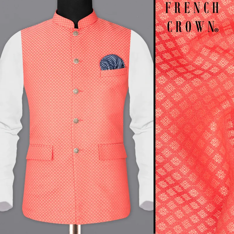 Bittersweet Pink Textured Nehru Jacket sold by French Crown