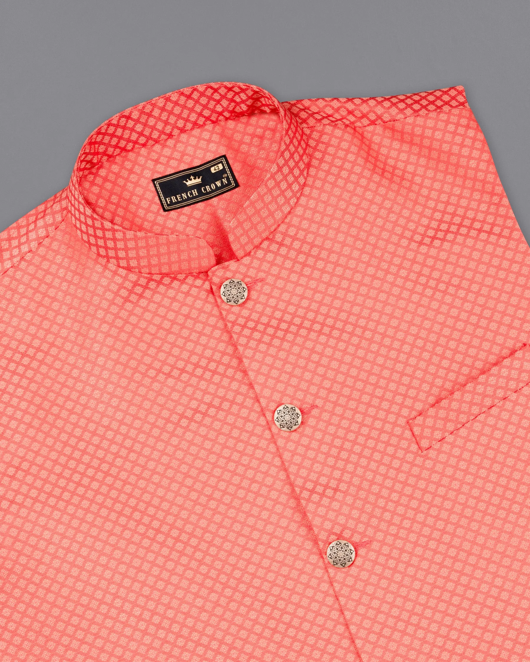 Bittersweet Pink Textured Nehru Jacket sold by French Crown product image thumbnail 4