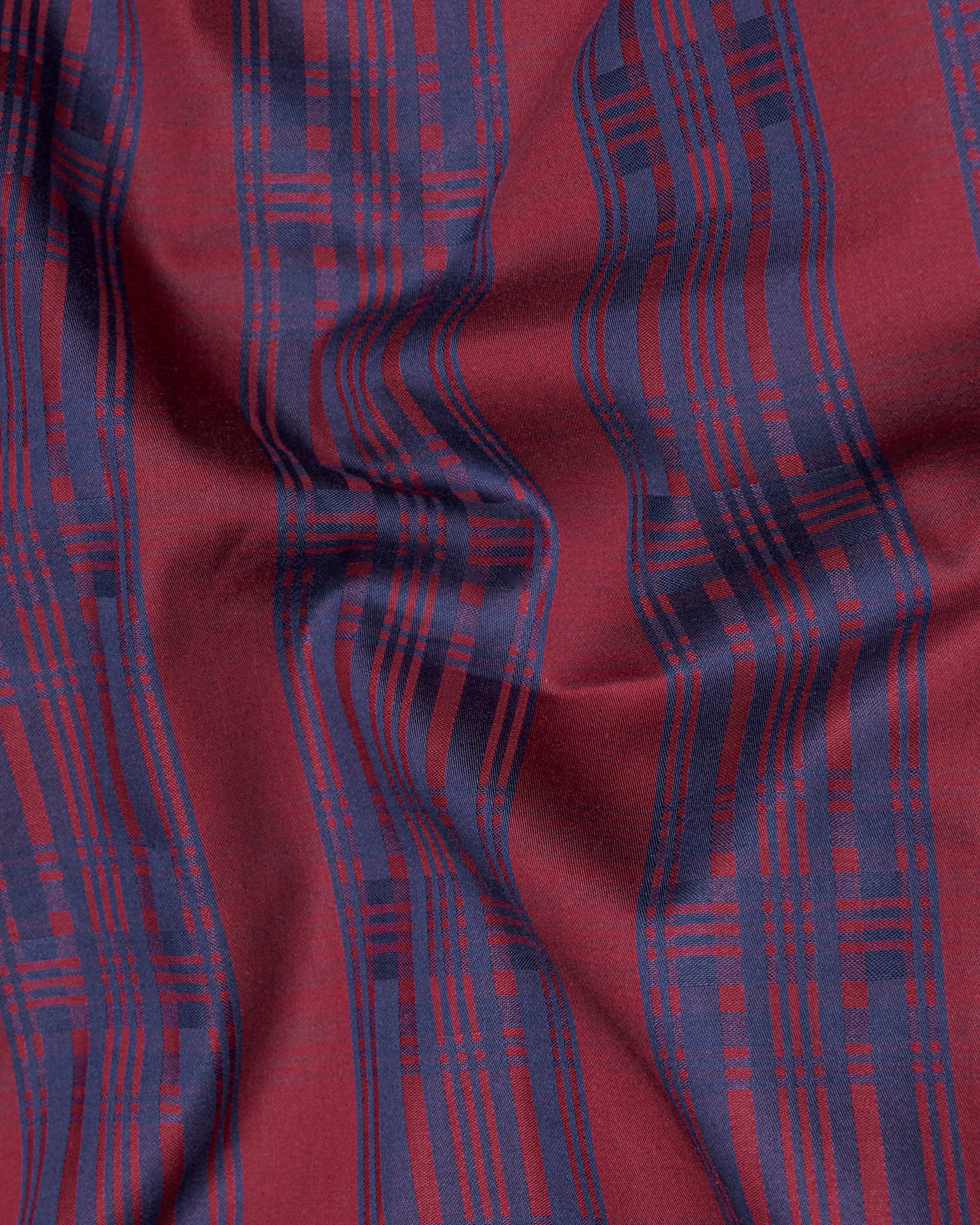 Auburn Red with Fiord Blue Jacquard Textured Giza Cotton Shirt sold by French Crown product image thumbnail 2