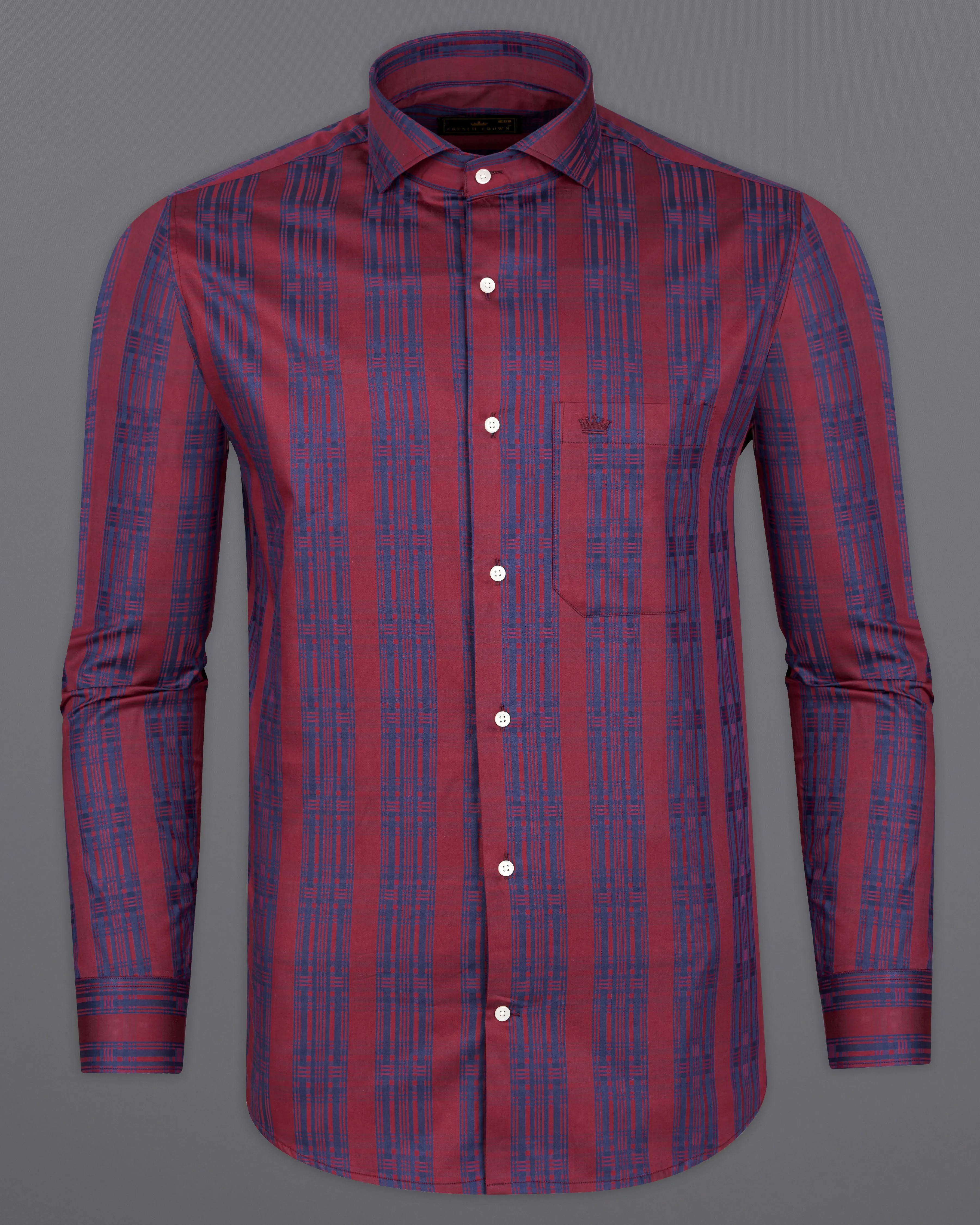 Auburn Red with Fiord Blue Jacquard Textured Giza Cotton Shirt sold by French Crown product image thumbnail 5