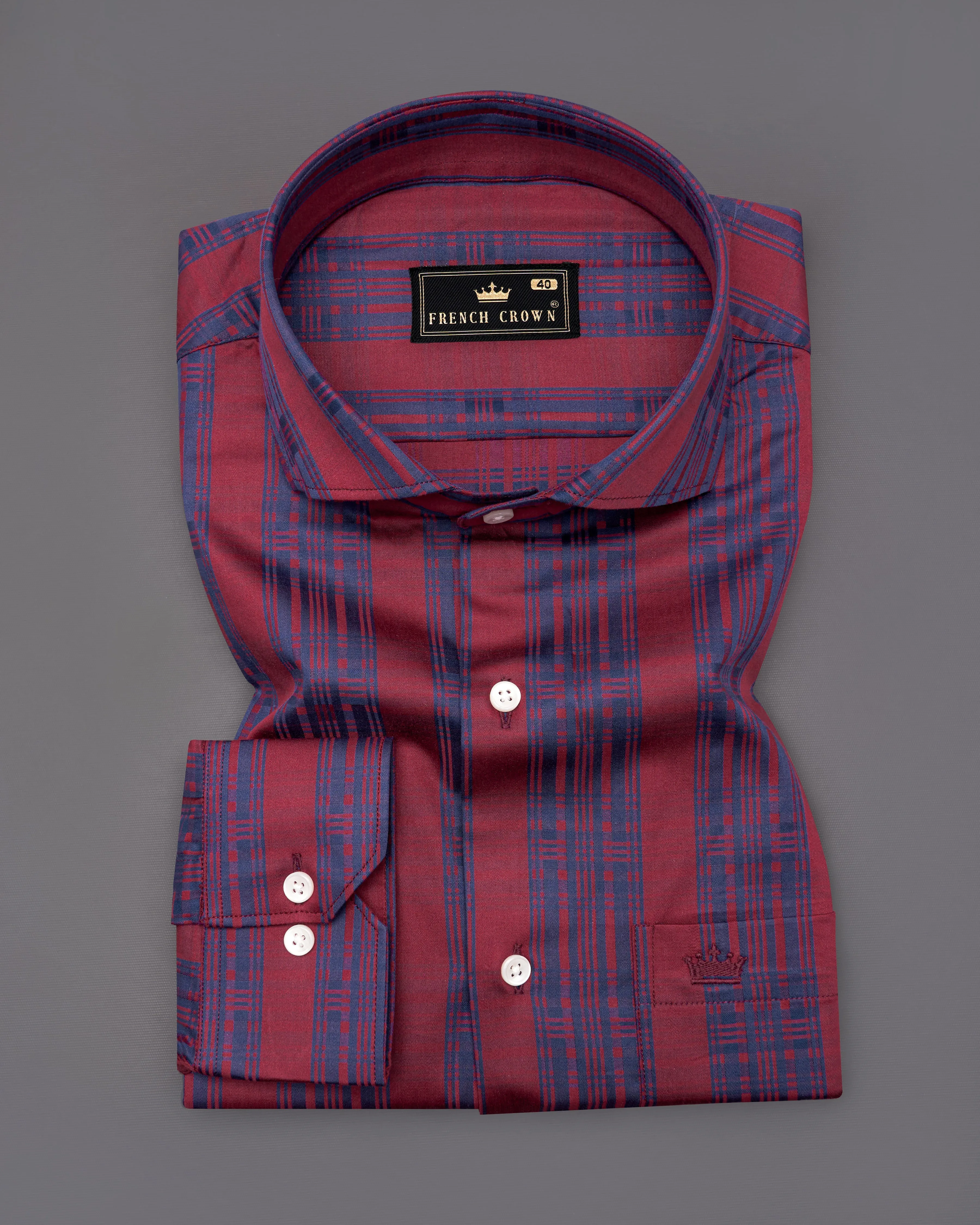 Auburn Red with Fiord Blue Jacquard Textured Giza Cotton Shirt sold by French Crown product image thumbnail 3