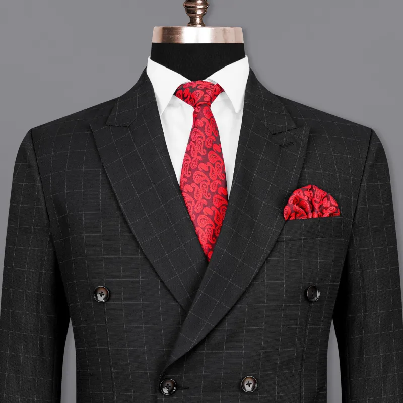 Zeus Black Windowpane Double Breasted Blazer sold by French Crown
