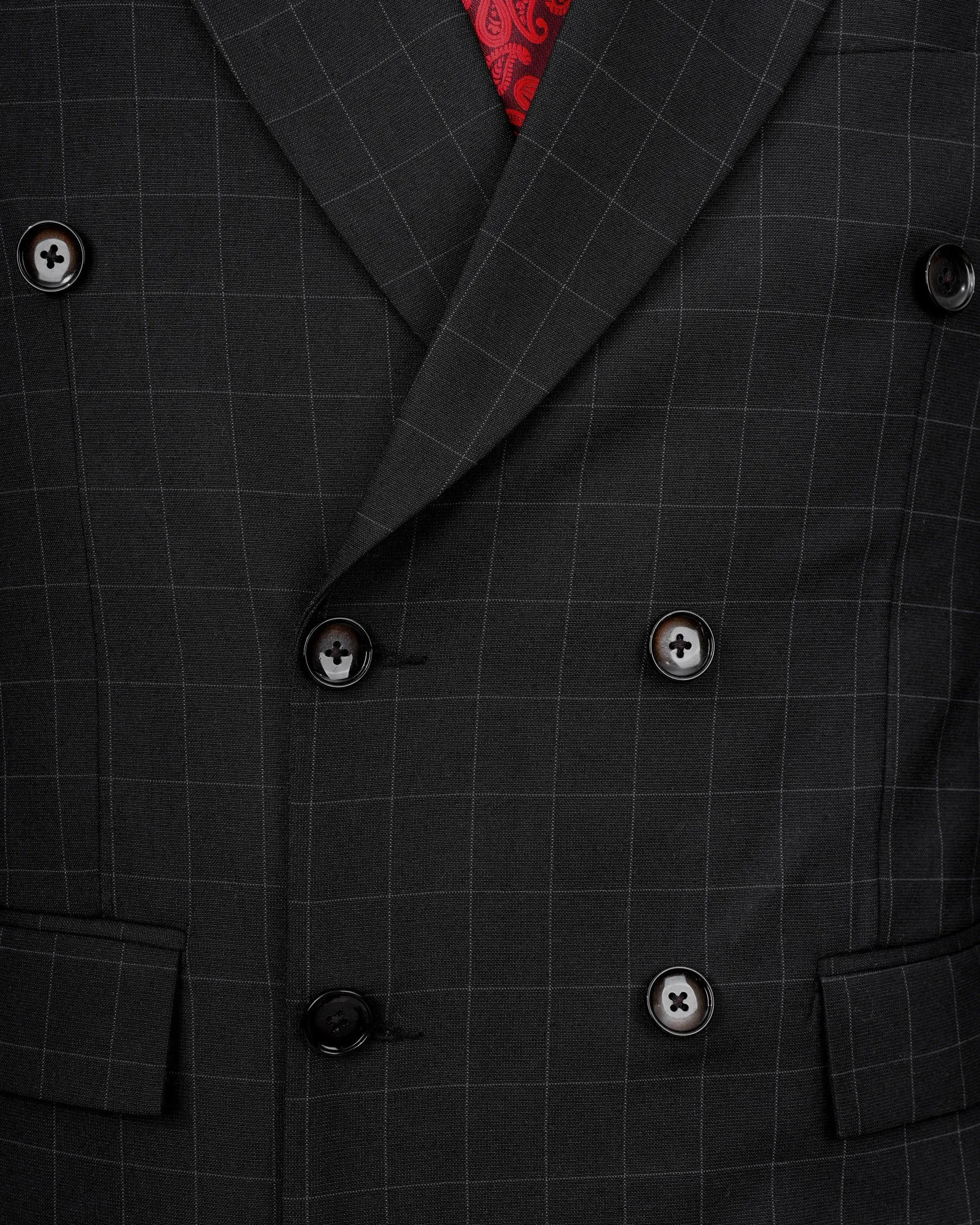 Zeus Black Windowpane Double Breasted Blazer sold by French Crown product image thumbnail 4