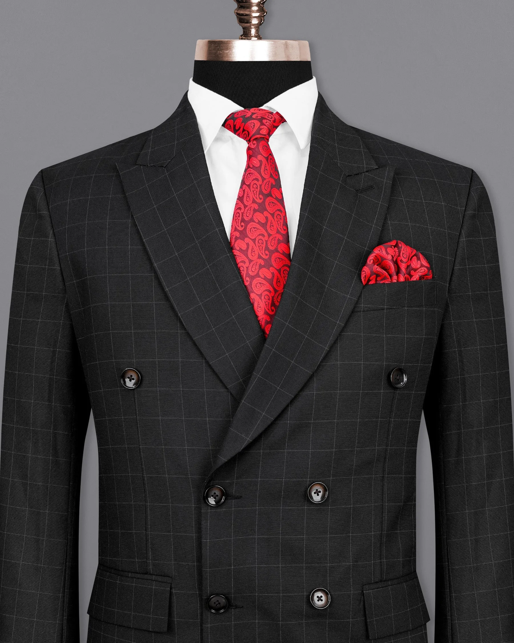 Zeus Black Windowpane Double Breasted Blazer sold by French Crown product image thumbnail 2