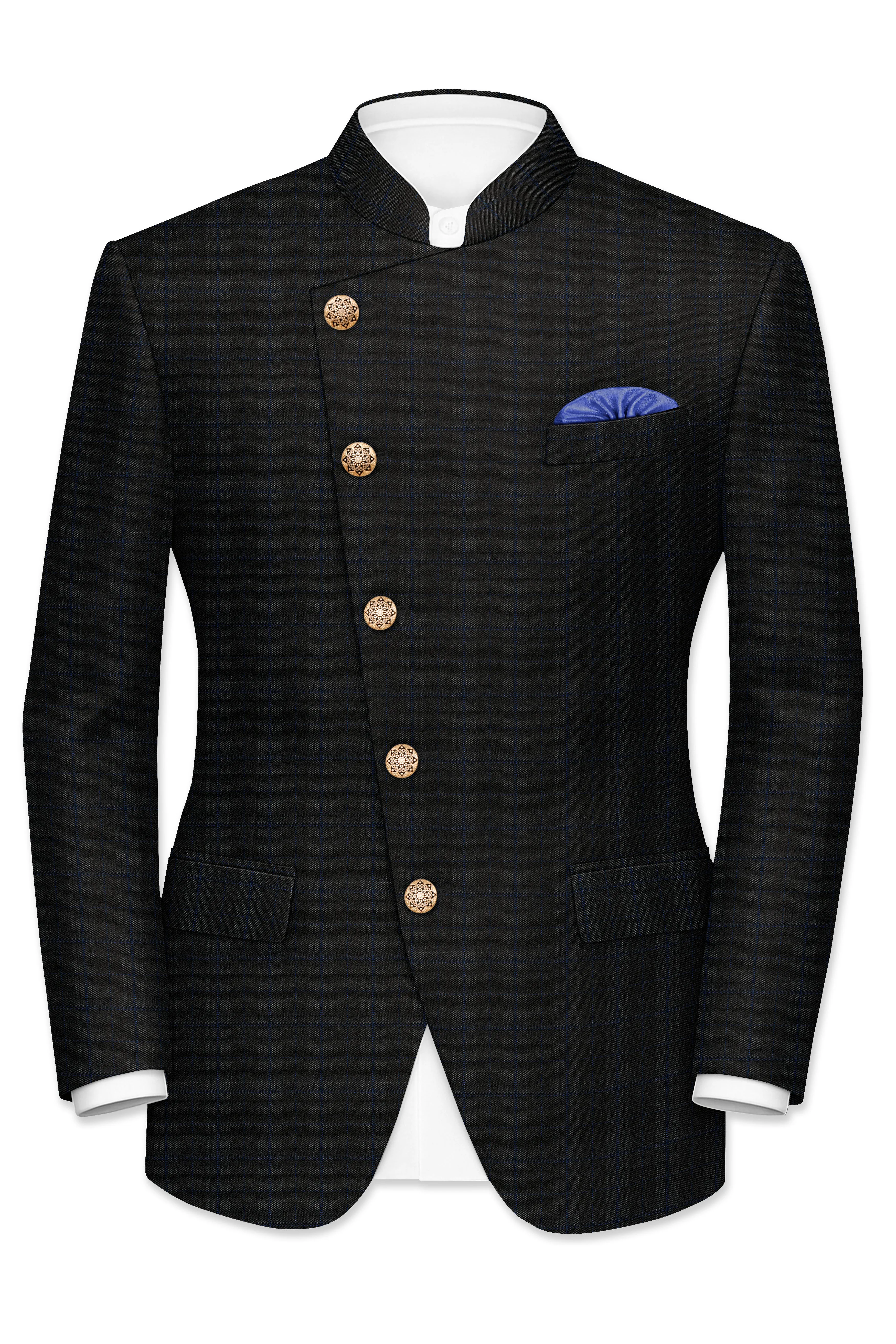 Thunder brown Plaid Cross Placket Bandhgala Wool Rich Blazer sold by French Crown product image thumbnail 2