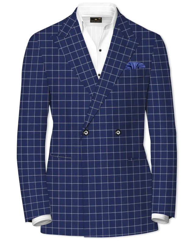 Rhino Blue Super fine Checkered Double Breasted Premium Cotton Blazer sold by French Crown
