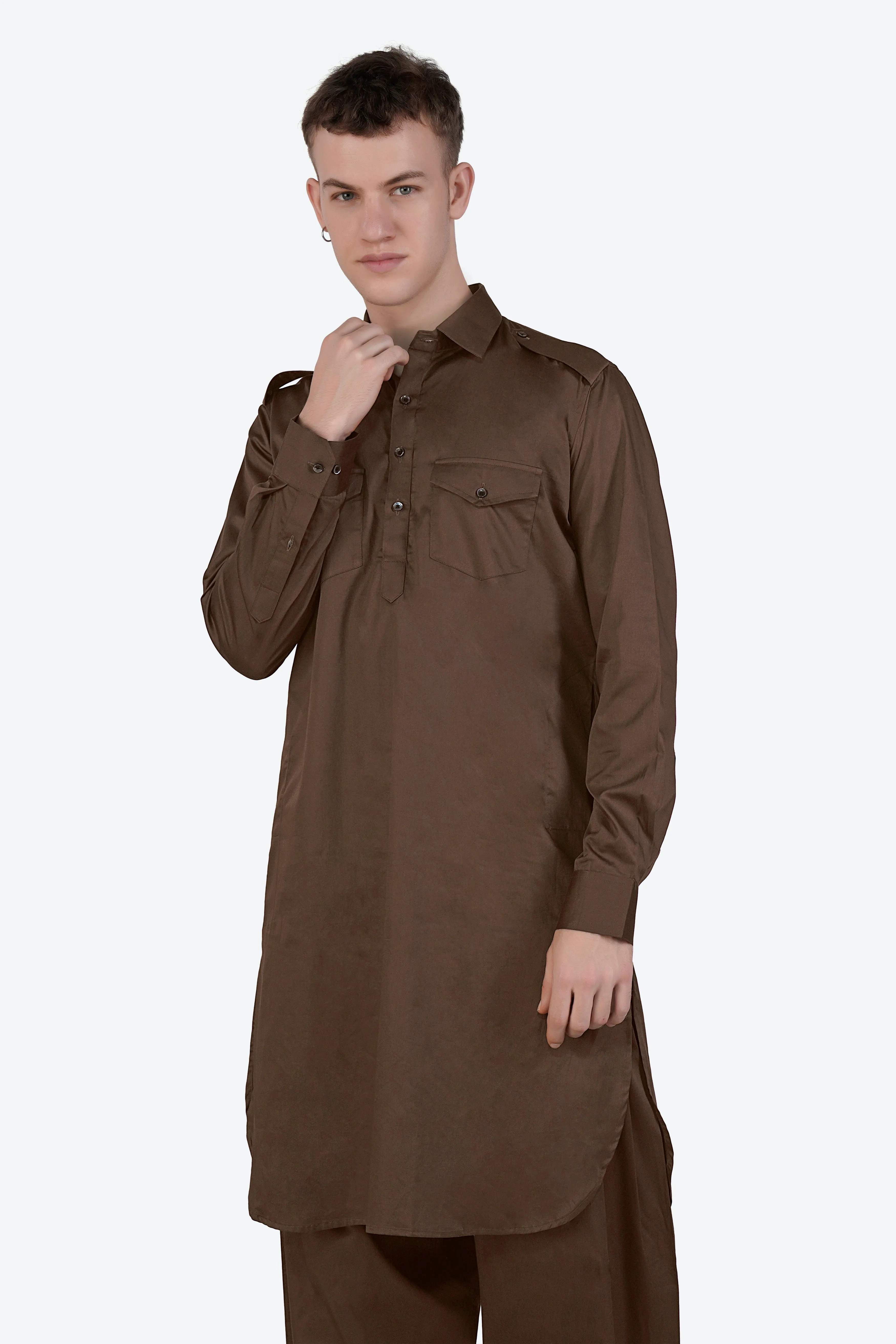 Medium Taupe Brown Subtle Sheen Super Soft Premium Cotton Pathani Set sold by French Crown product image thumbnail 5