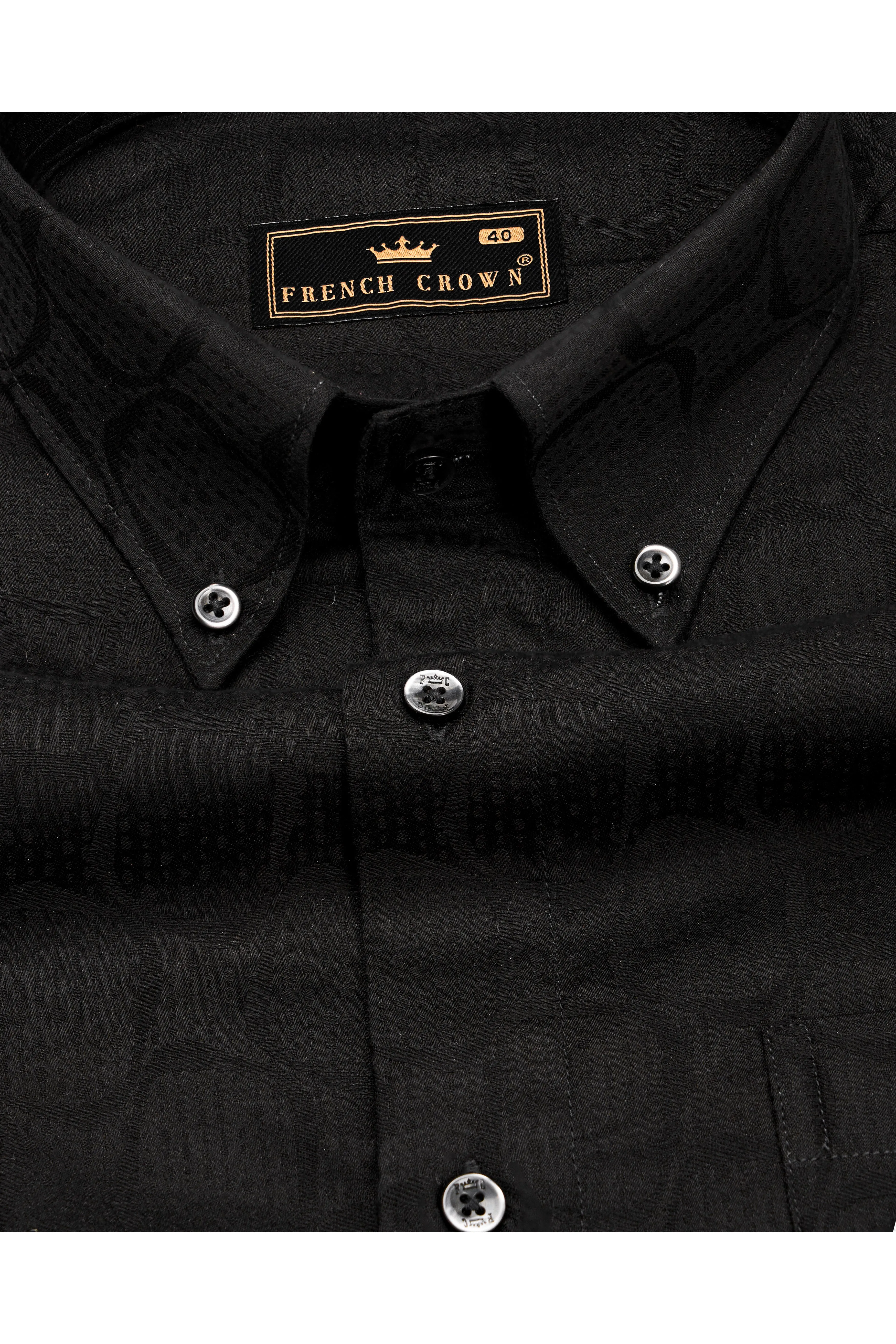 Jade Black Jacquard Textured Premium Giza Cotton Shirt sold by French Crown product image thumbnail 3