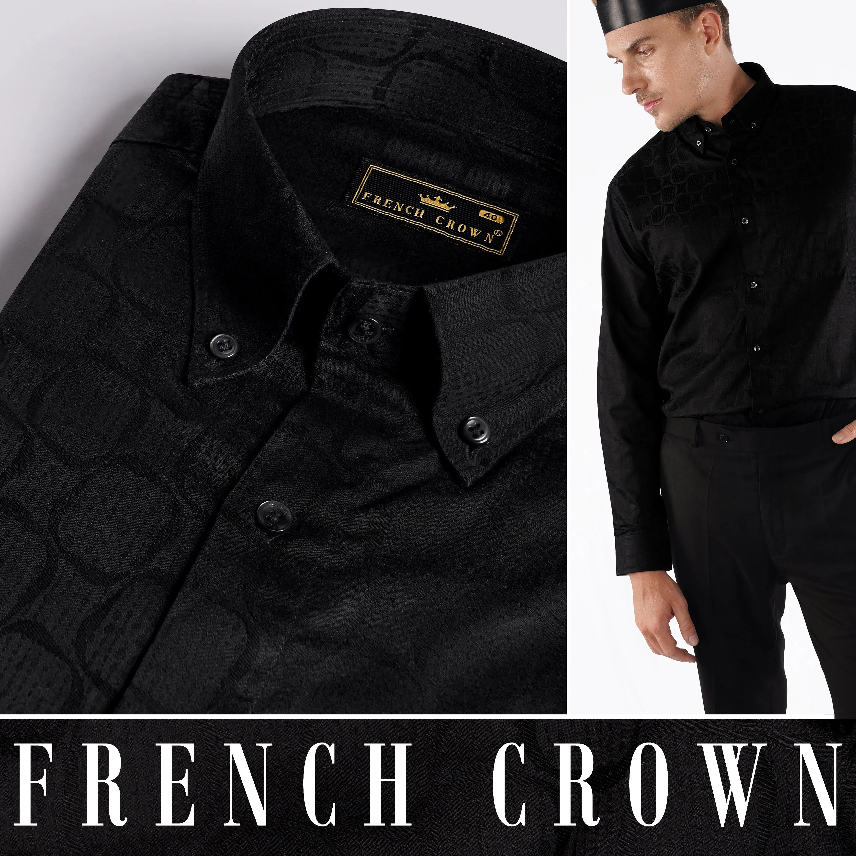 Jade Black Jacquard Textured Premium Giza Cotton Shirt sold by French Crown product image thumbnail 5