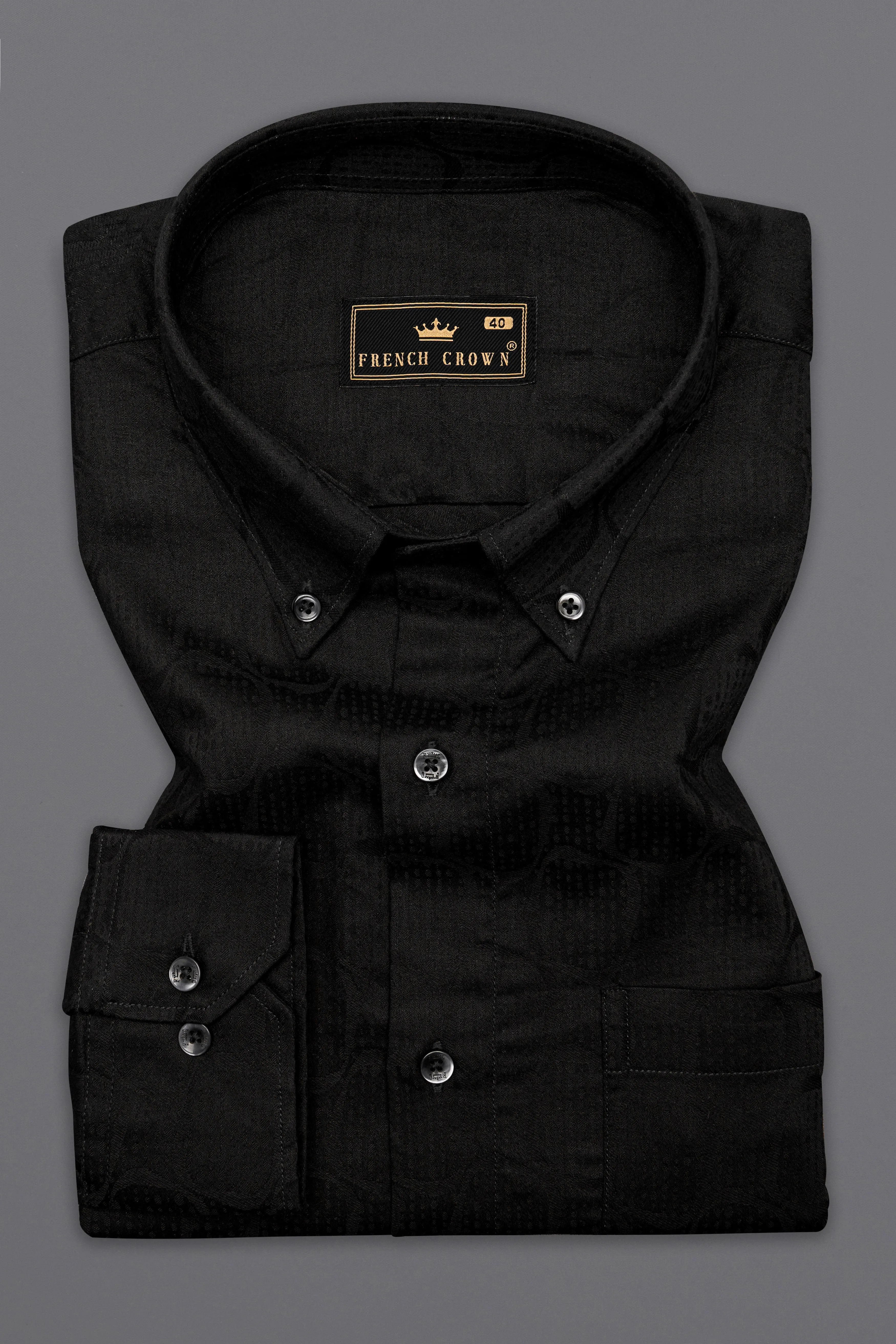 Jade Black Jacquard Textured Premium Giza Cotton Shirt sold by French Crown product image thumbnail 4