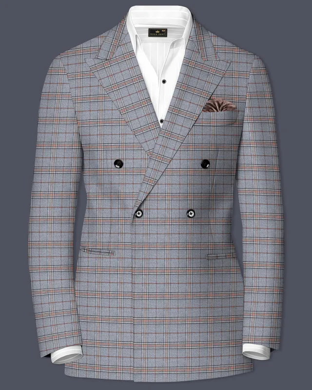 Chicago Gray Super fine Plaid Double Breasted Wool Rich Blazer sold by French Crown