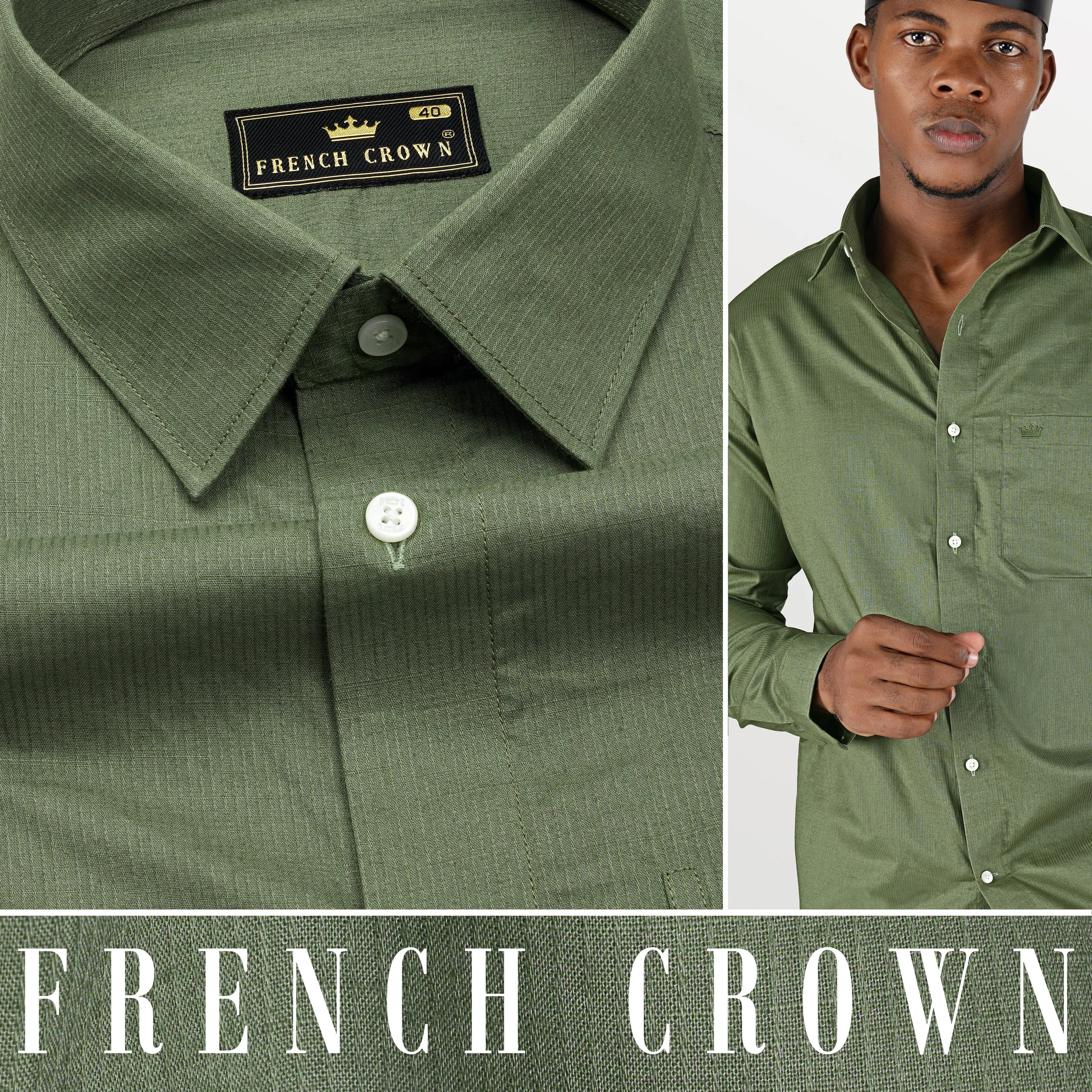 Cactus Green Dobby Textured Premium Giza Cotton Shirt sold by French Crown product image thumbnail 4