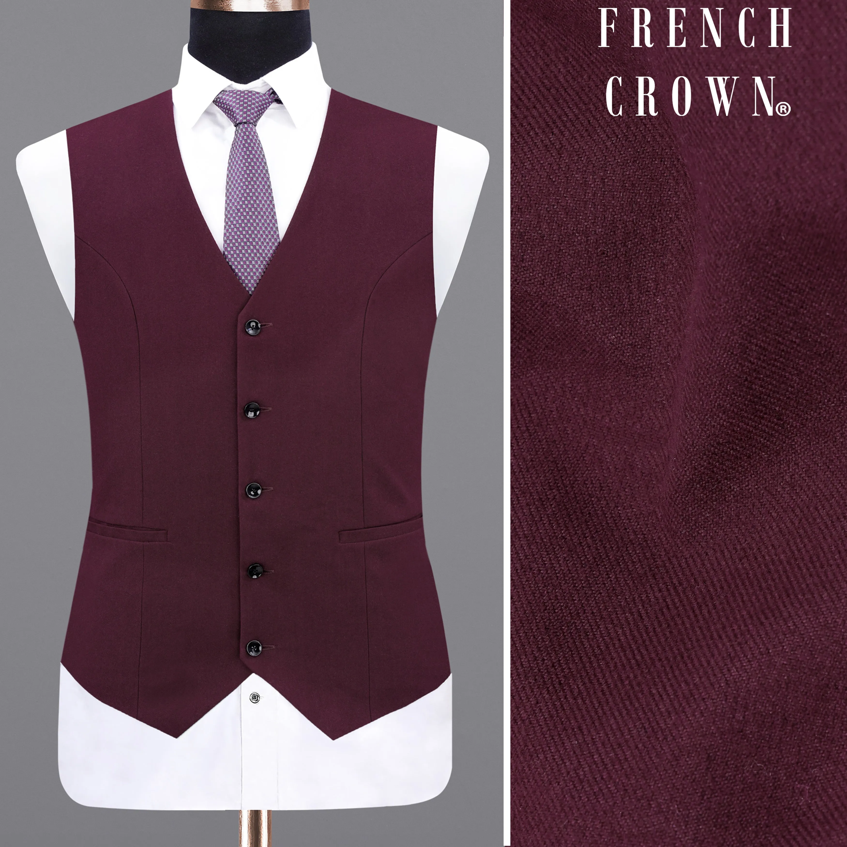 Wine Berry Wool Rich Waistcoat sold by French Crown product image thumbnail 5