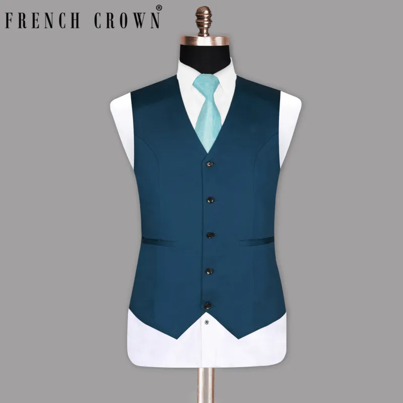 Sapphire Blue Premium Wool Rich Waistcoat sold by French Crown