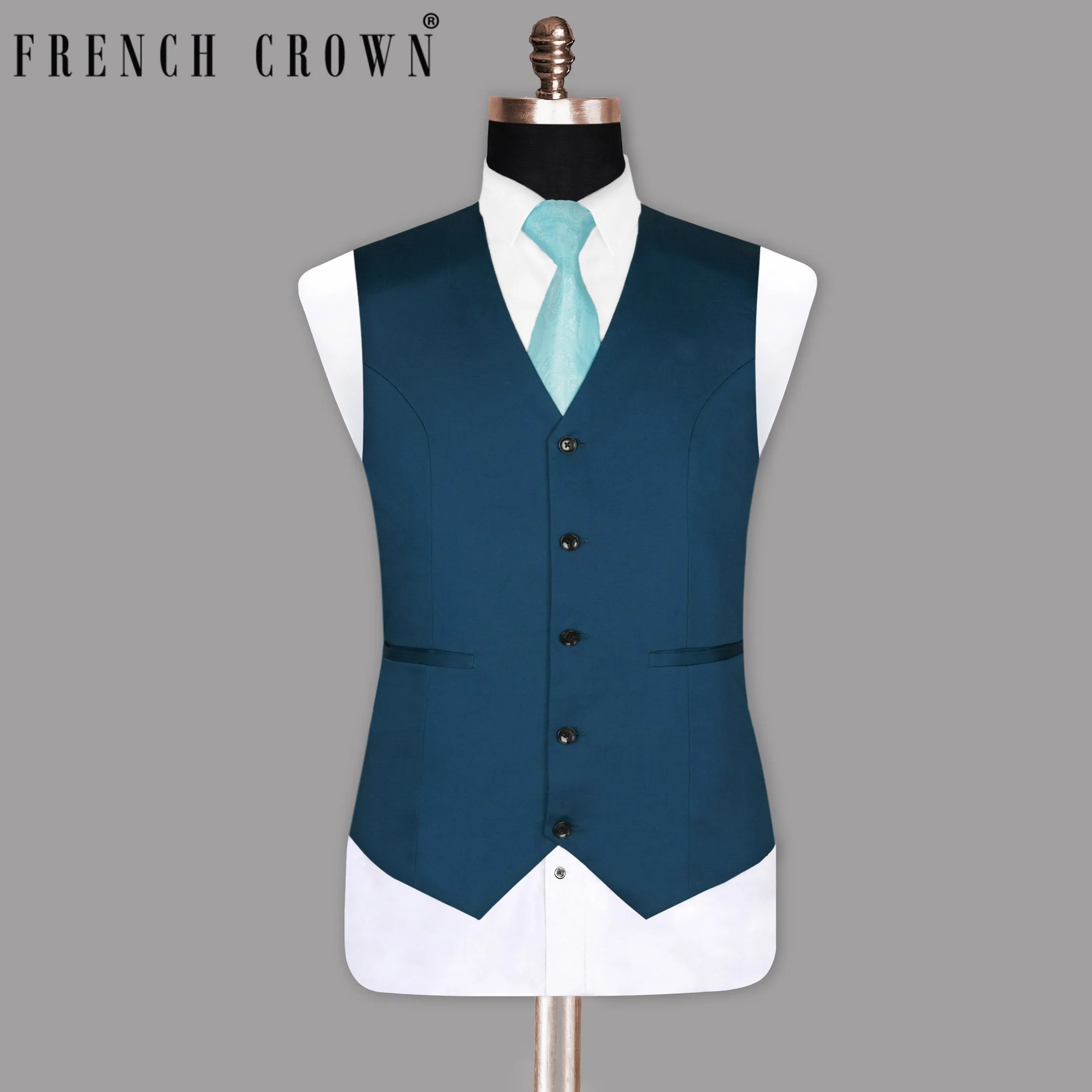 Sapphire Blue Premium Wool Rich Waistcoat sold by French Crown