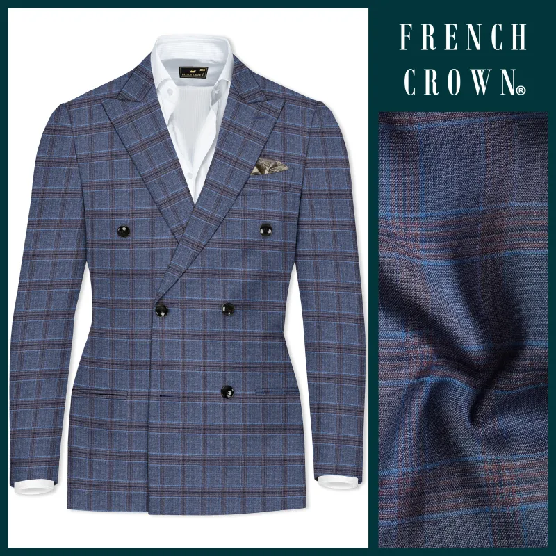 Pickled Bluewood Super fine Checkered Double Breasted Woolrich Blazer sold by French Crown
