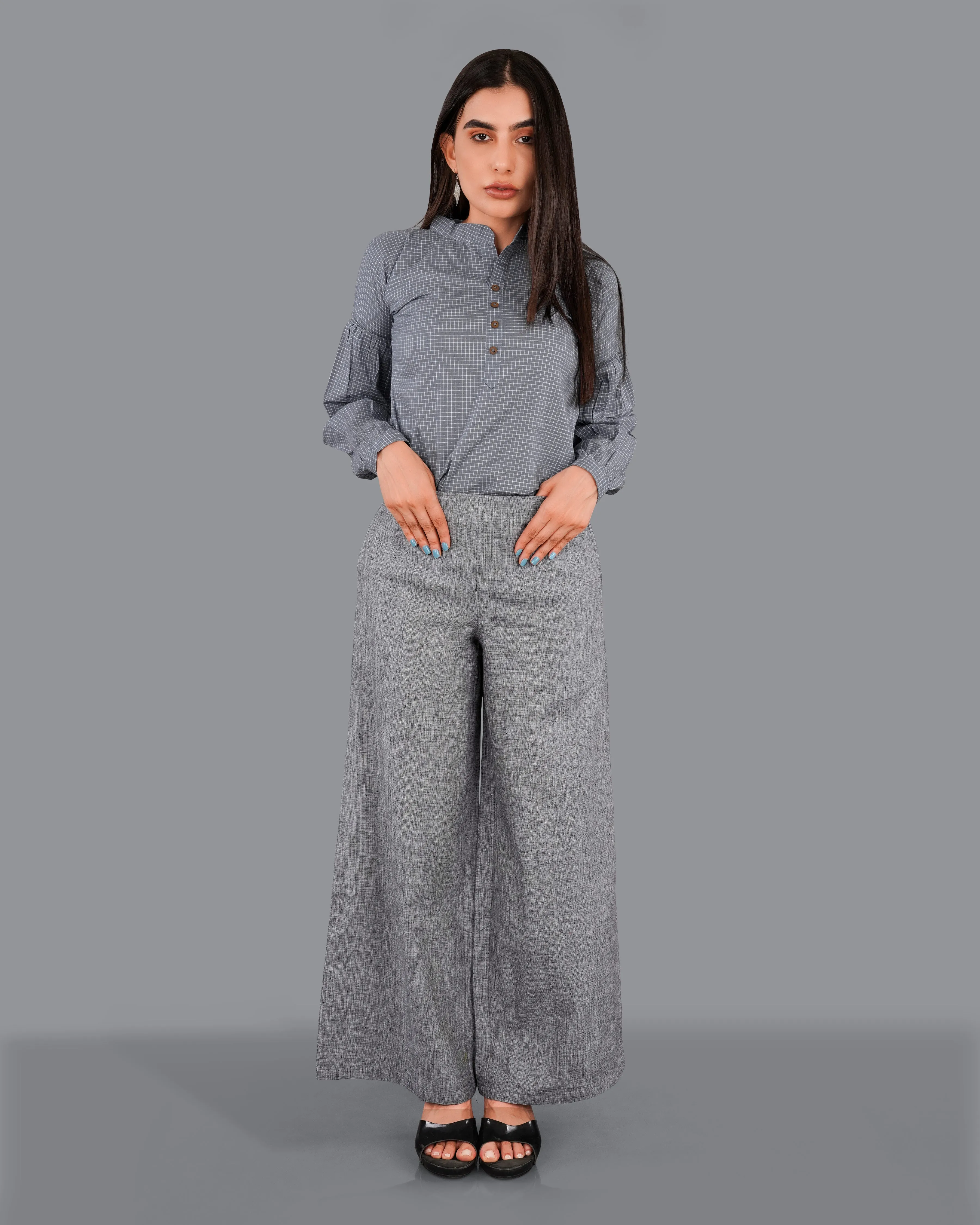 Gunsmoke Gray Premium Cotton A-Line Palazzo sold by French Crown product image thumbnail 4