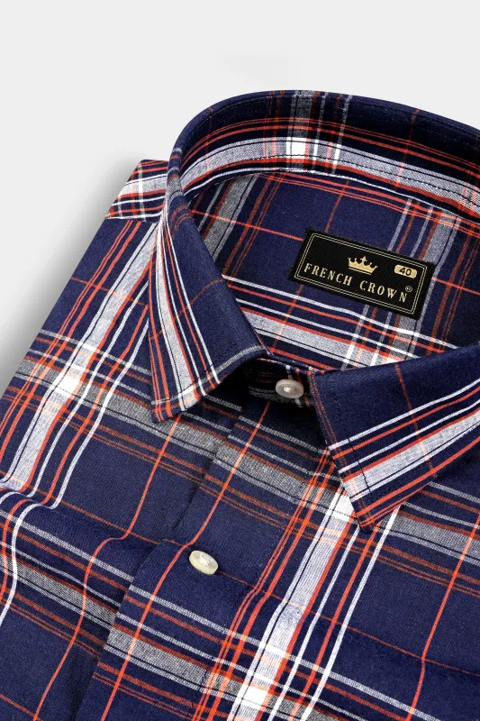 Ebony Blue Plaid Premium Cotton Shirt sold by French Crown
