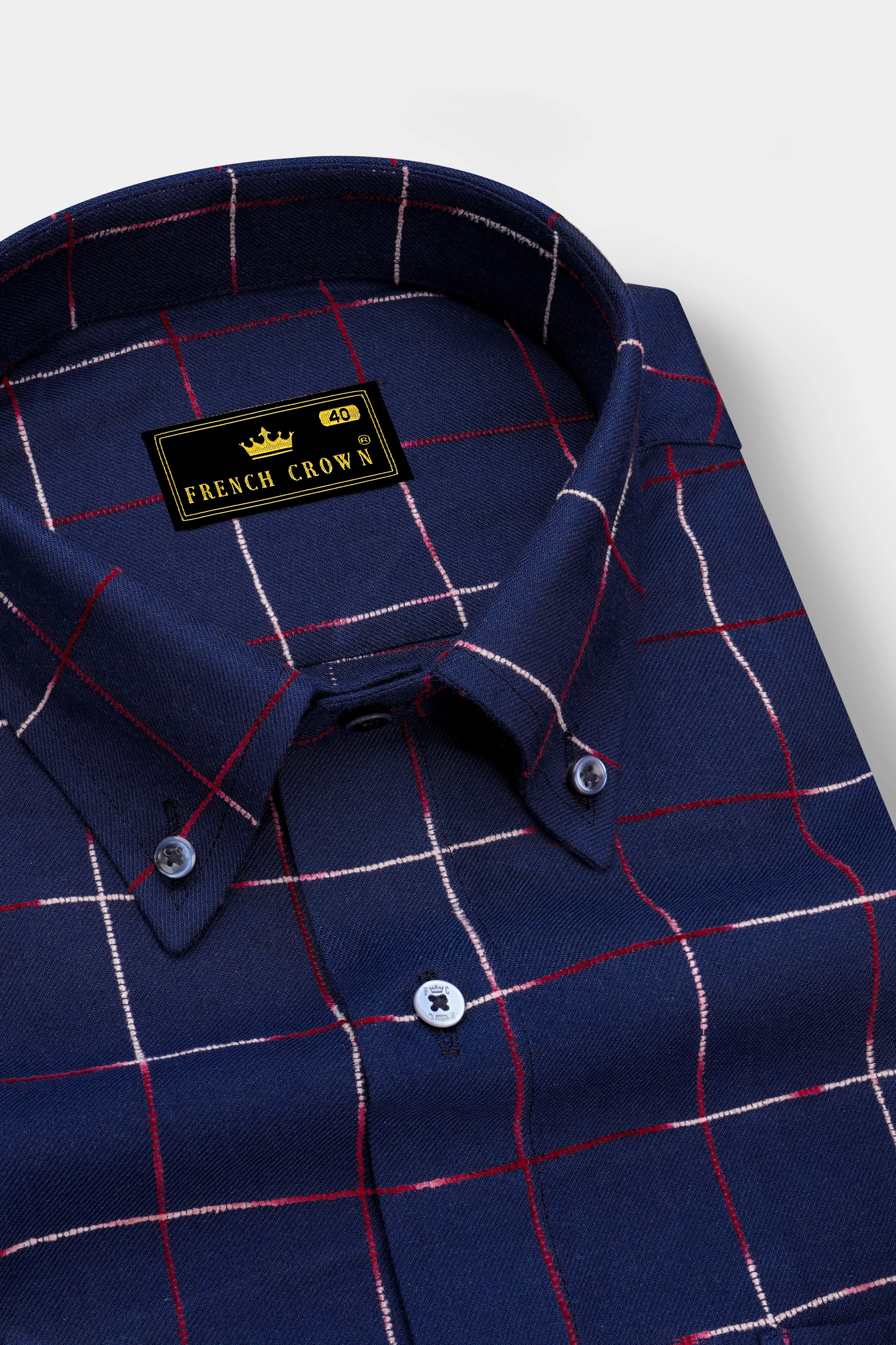 Bunting Blue Windowpane Dobby Textured Premium Giza Cotton Shirt sold by French Crown product image thumbnail 2