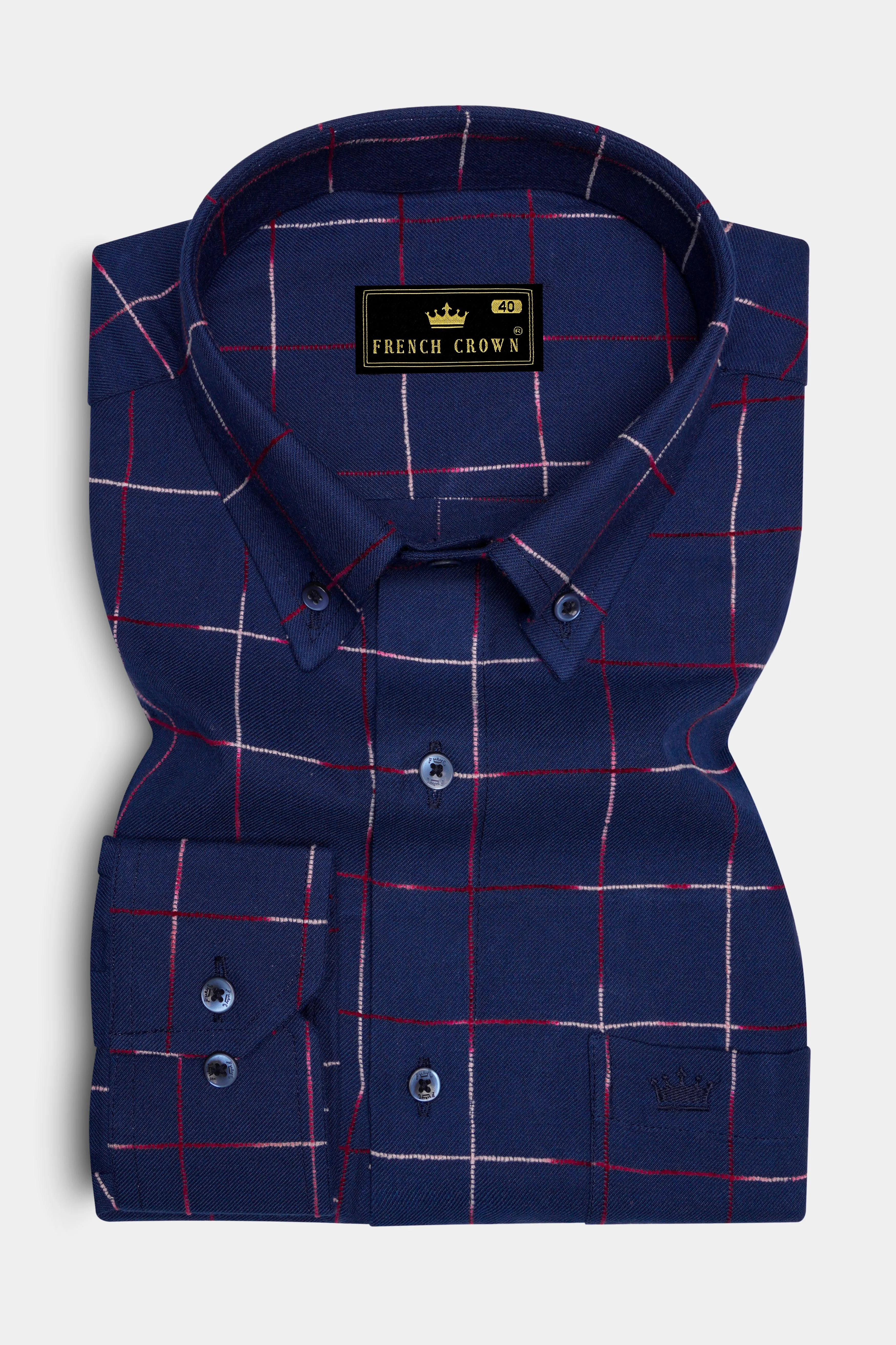 Bunting Blue Windowpane Dobby Textured Premium Giza Cotton Shirt sold by French Crown product image thumbnail 4