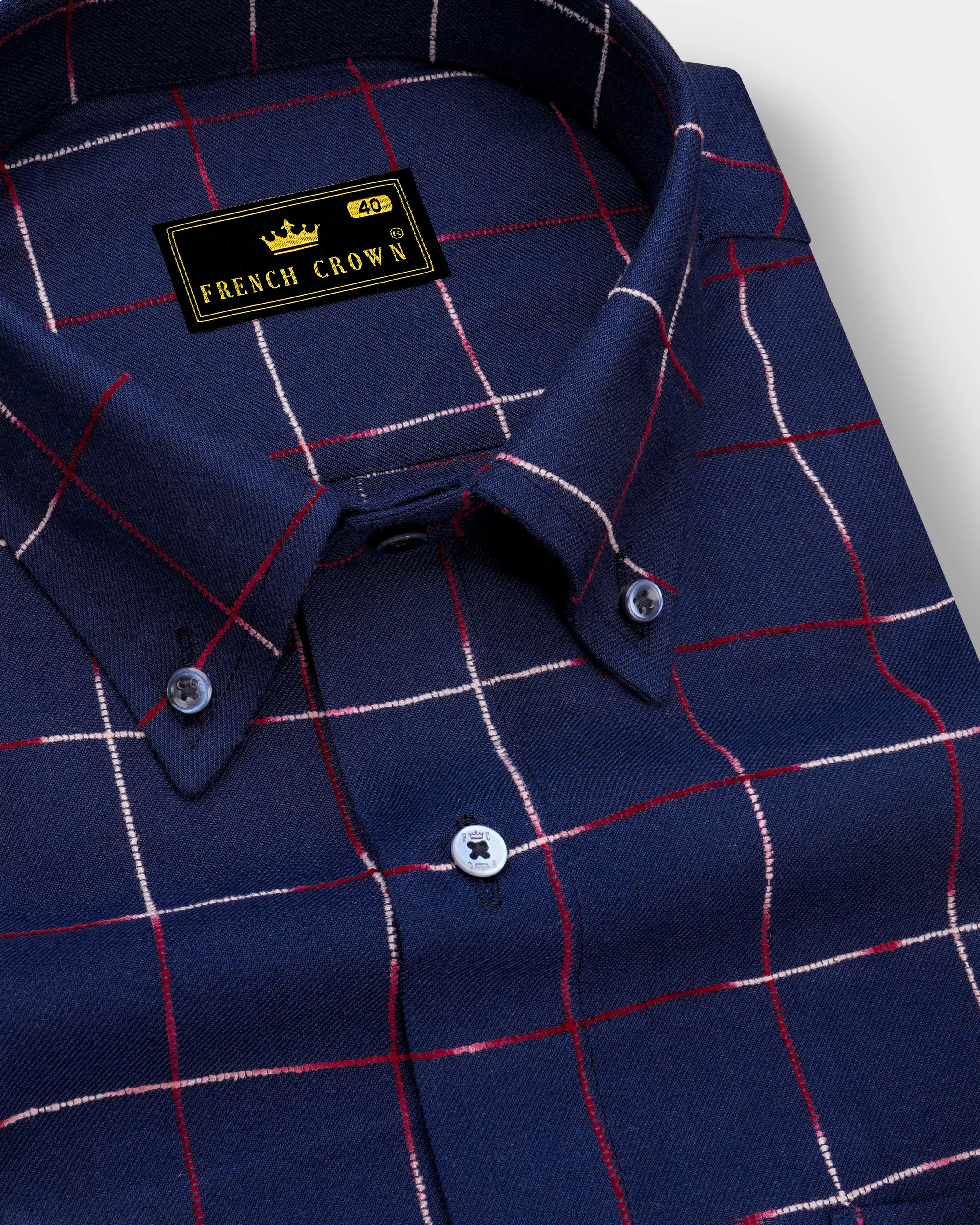 Bunting Blue Windowpane Dobby Textured Premium Giza Cotton Shirt sold by French Crown