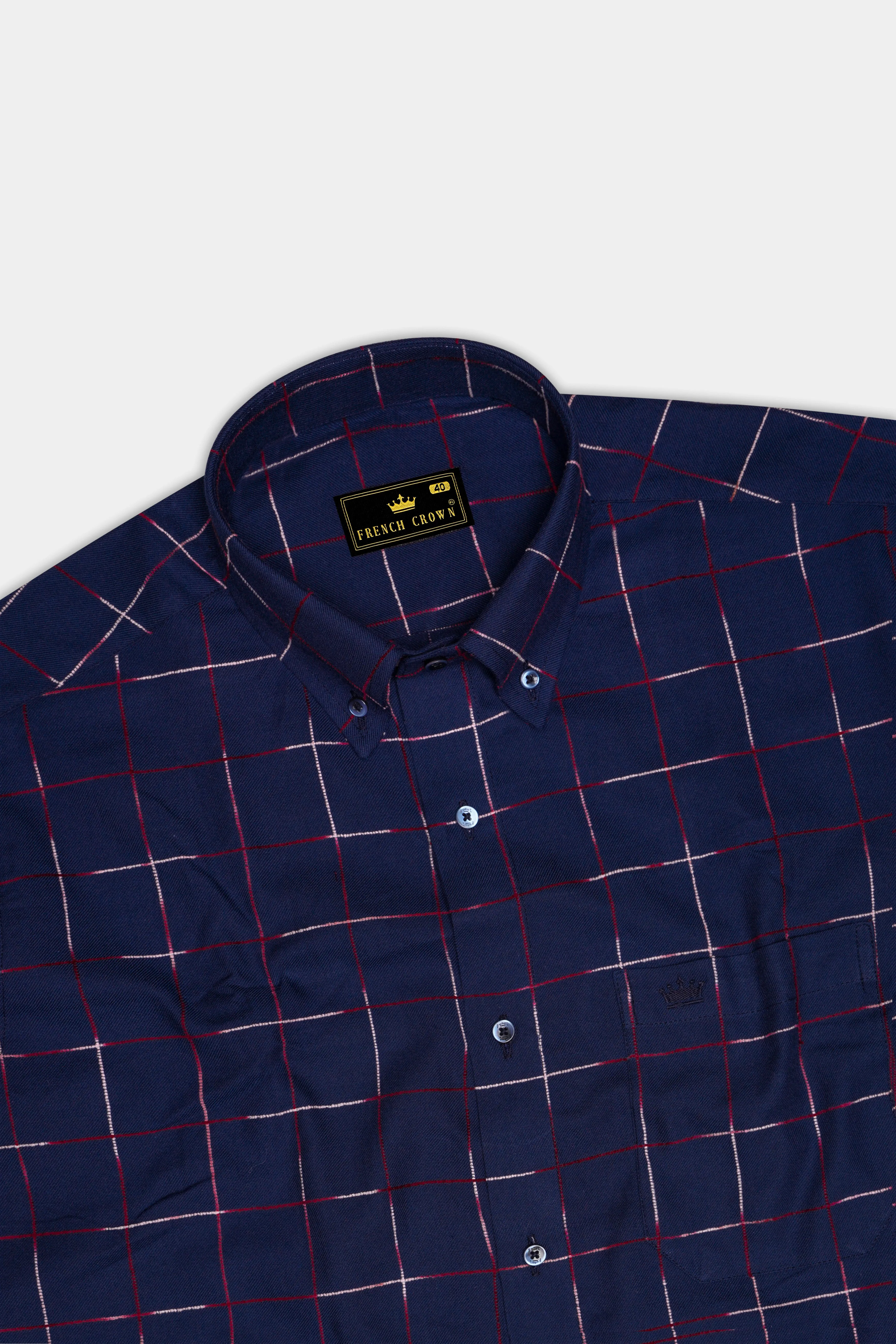 Bunting Blue Windowpane Dobby Textured Premium Giza Cotton Shirt sold by French Crown product image thumbnail 5