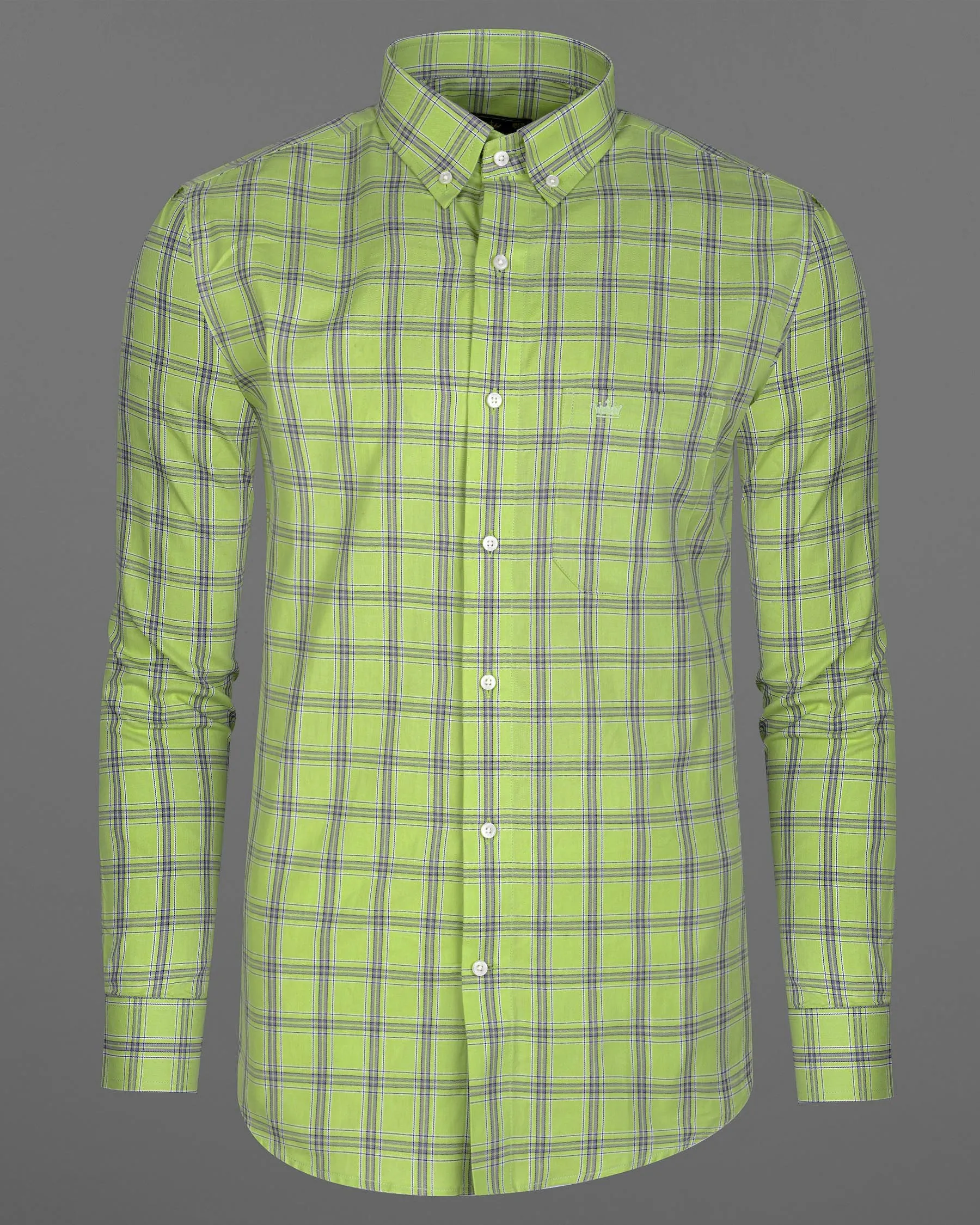Pine Glade Green With Gray Twill Windowpane Premium Cotton Shirt sold by French Crown product image thumbnail 5