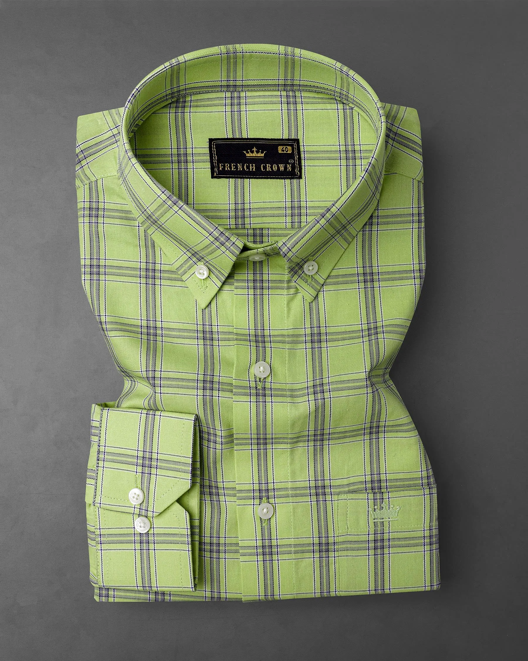 Pine Glade Green With Gray Twill Windowpane Premium Cotton Shirt sold by French Crown product image thumbnail 3