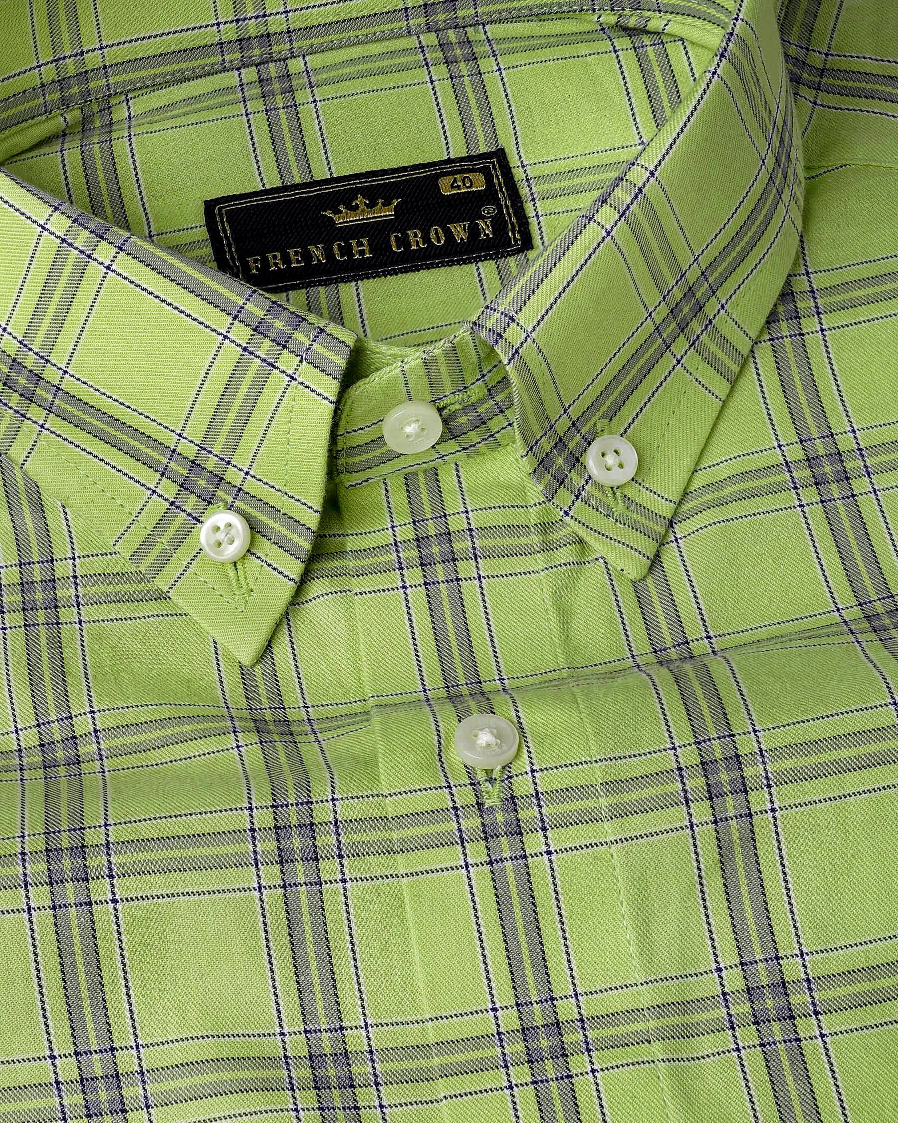 Pine Glade Green With Gray Twill Windowpane Premium Cotton Shirt sold by French Crown