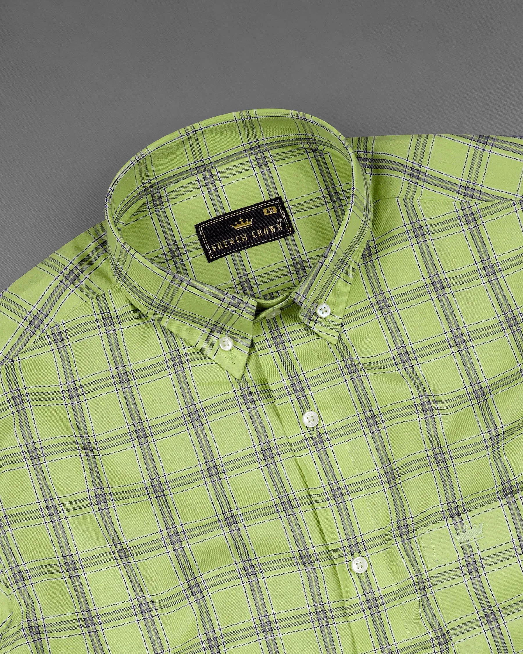 Pine Glade Green With Gray Twill Windowpane Premium Cotton Shirt sold by French Crown product image thumbnail 4