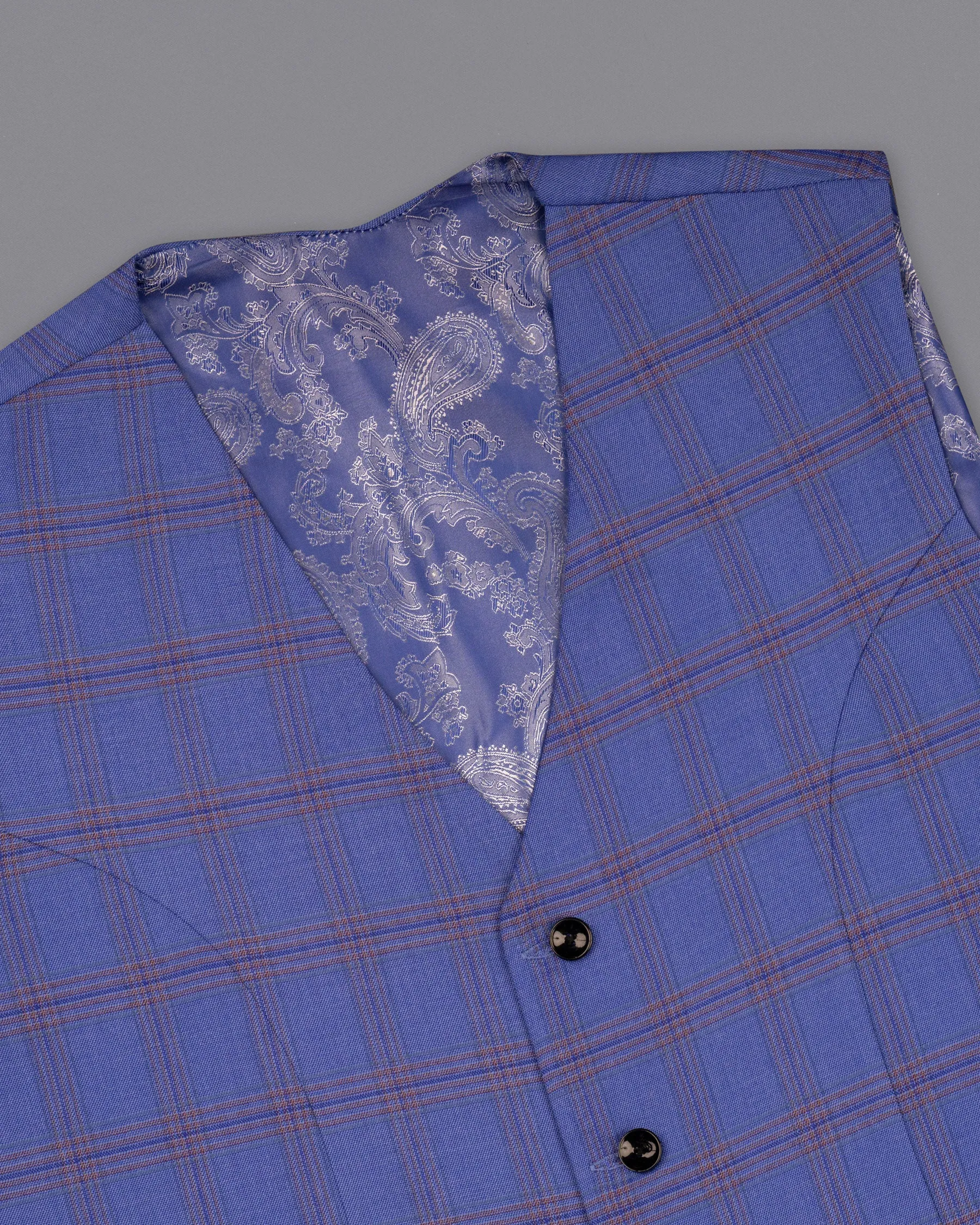 East Bay Blue Super fine Windowpane Wool Rich Waistcoat sold by French Crown product image thumbnail 4