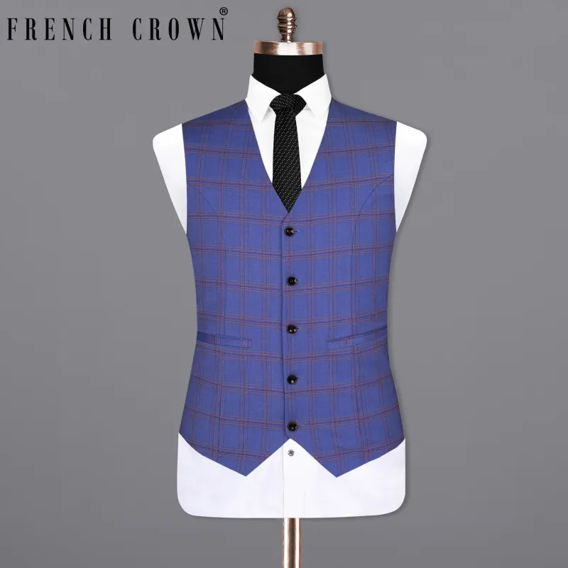 East Bay Blue Super fine Windowpane Wool Rich Waistcoat sold by French Crown