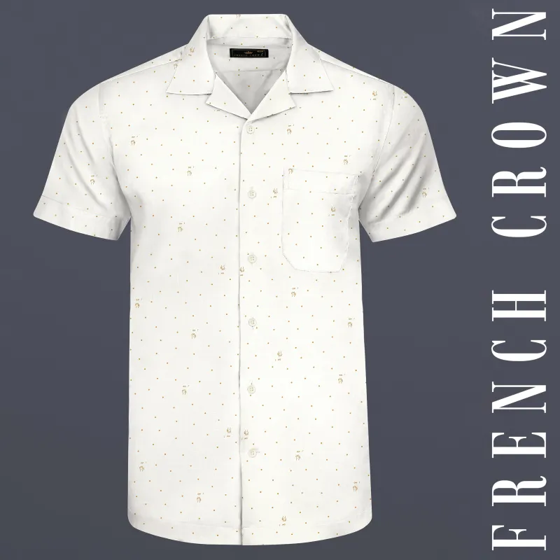 Bright White With Pale Taupe Ok Printed Chambray Shirt sold by French Crown