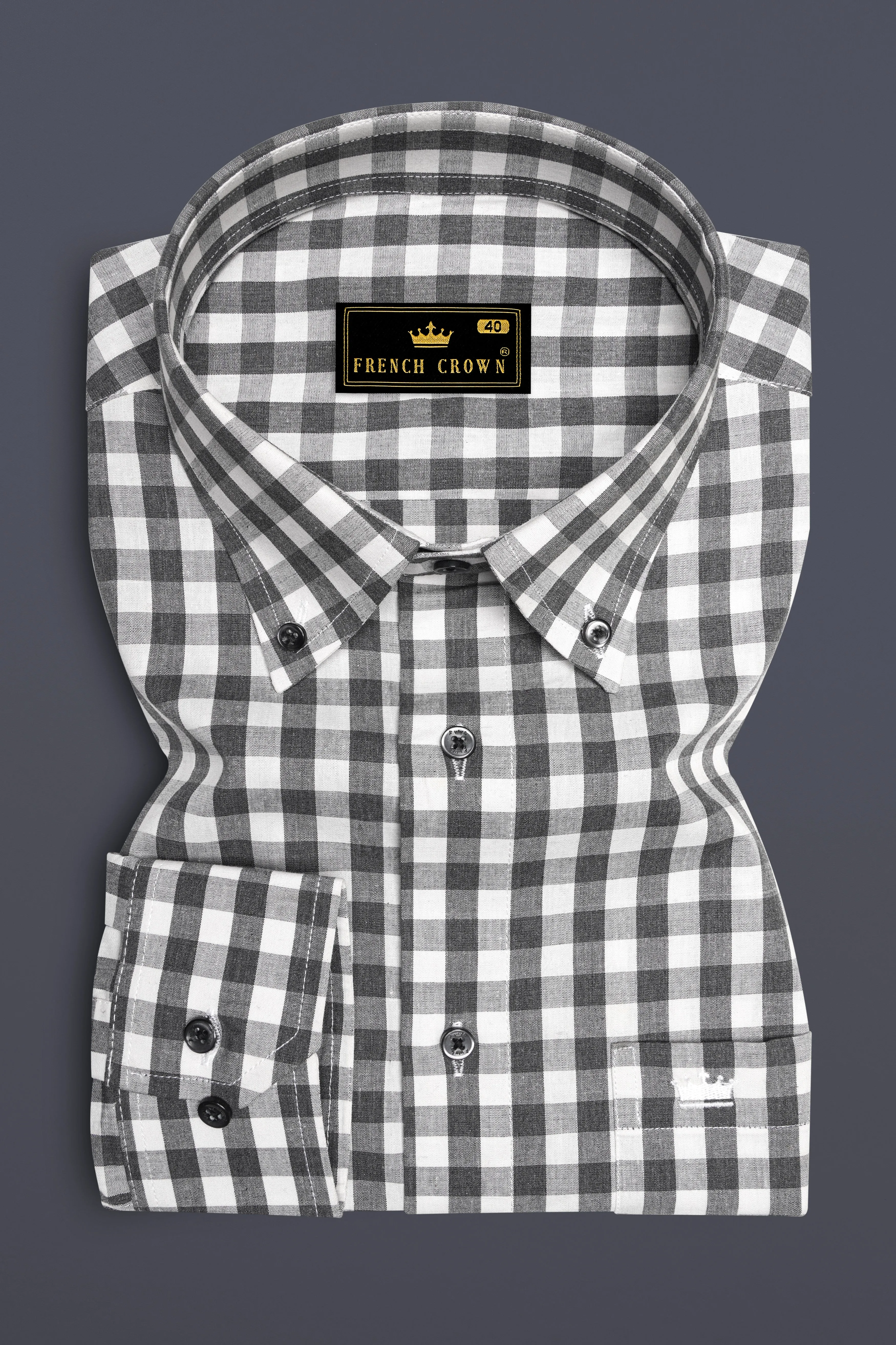 Bright White and Iridium Black Checkered Premium Cotton Shirt sold by French Crown product image thumbnail 4
