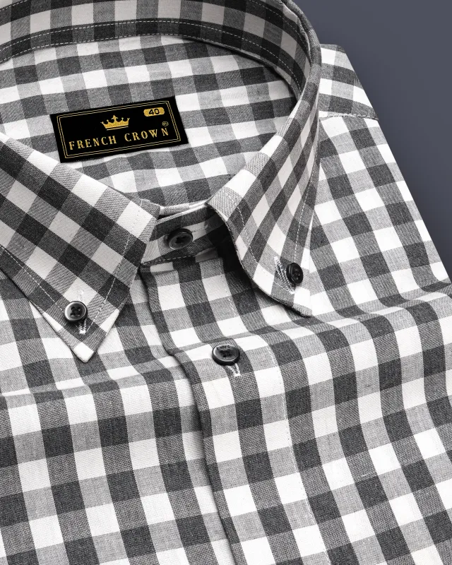 Bright White and Iridium Black Checkered Premium Cotton Shirt sold by French Crown
