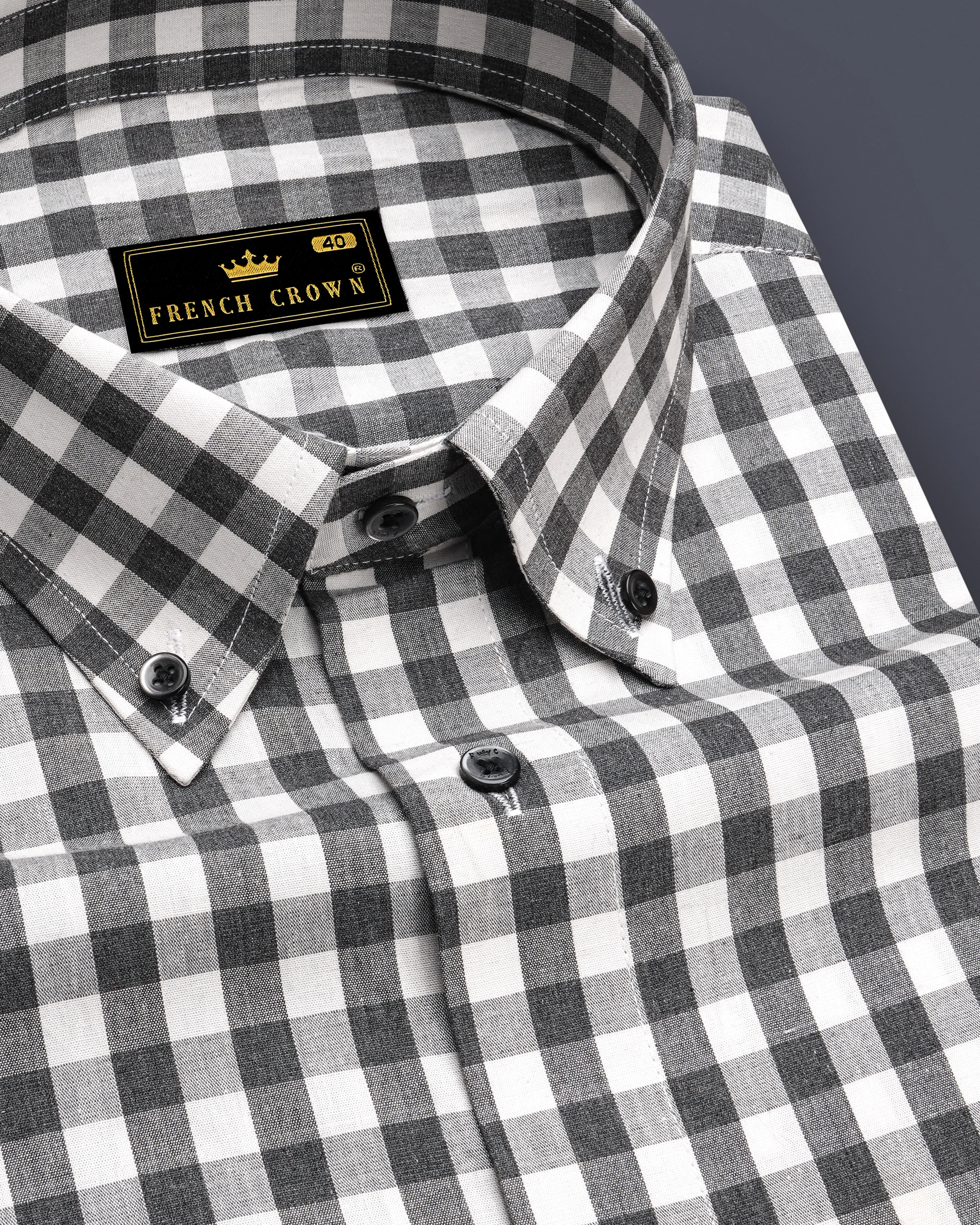 Bright White and Iridium Black Checkered Premium Cotton Shirt sold by French Crown