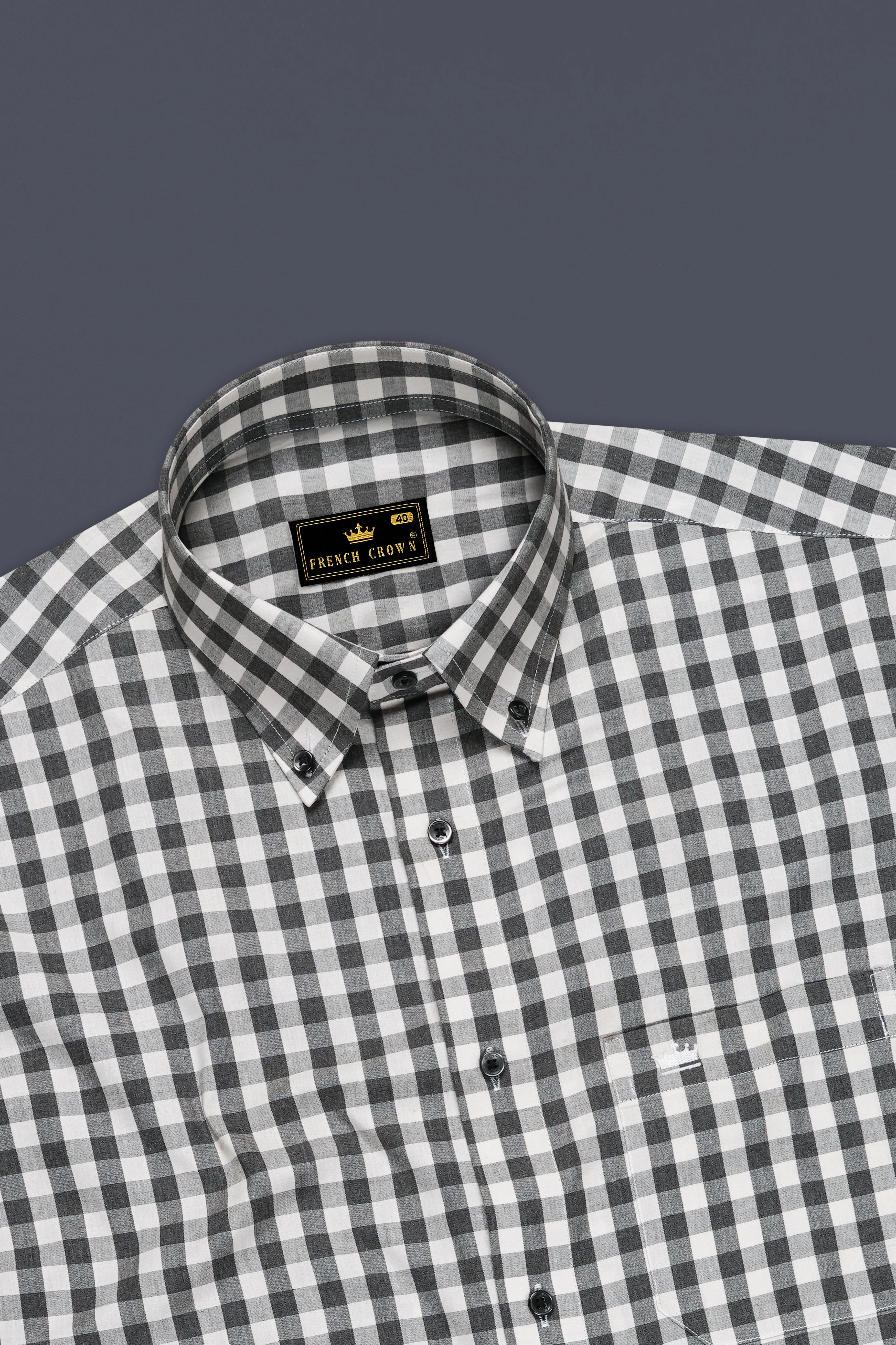 Bright White and Iridium Black Checkered Premium Cotton Shirt sold by French Crown product image thumbnail 5
